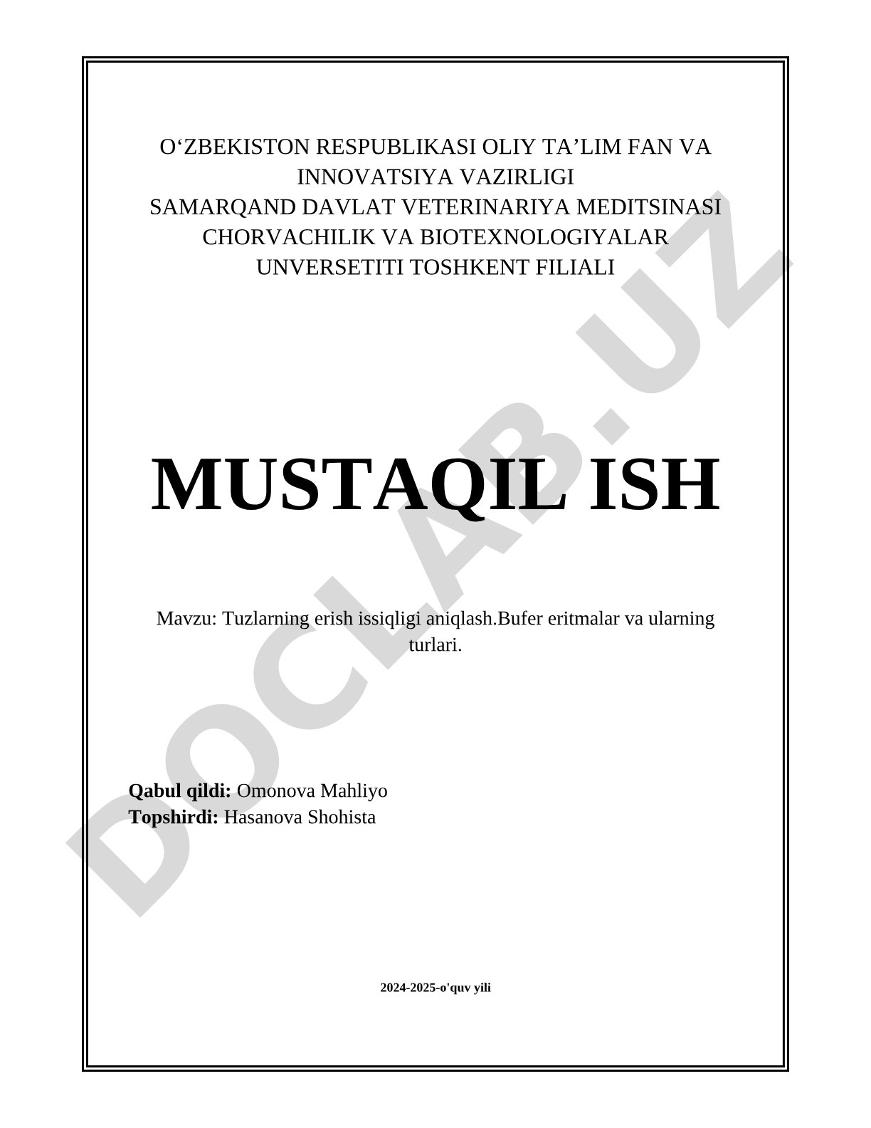Tuzlarning erish issiqligi aniqlash. Bufer eritmalar va ularning turlari