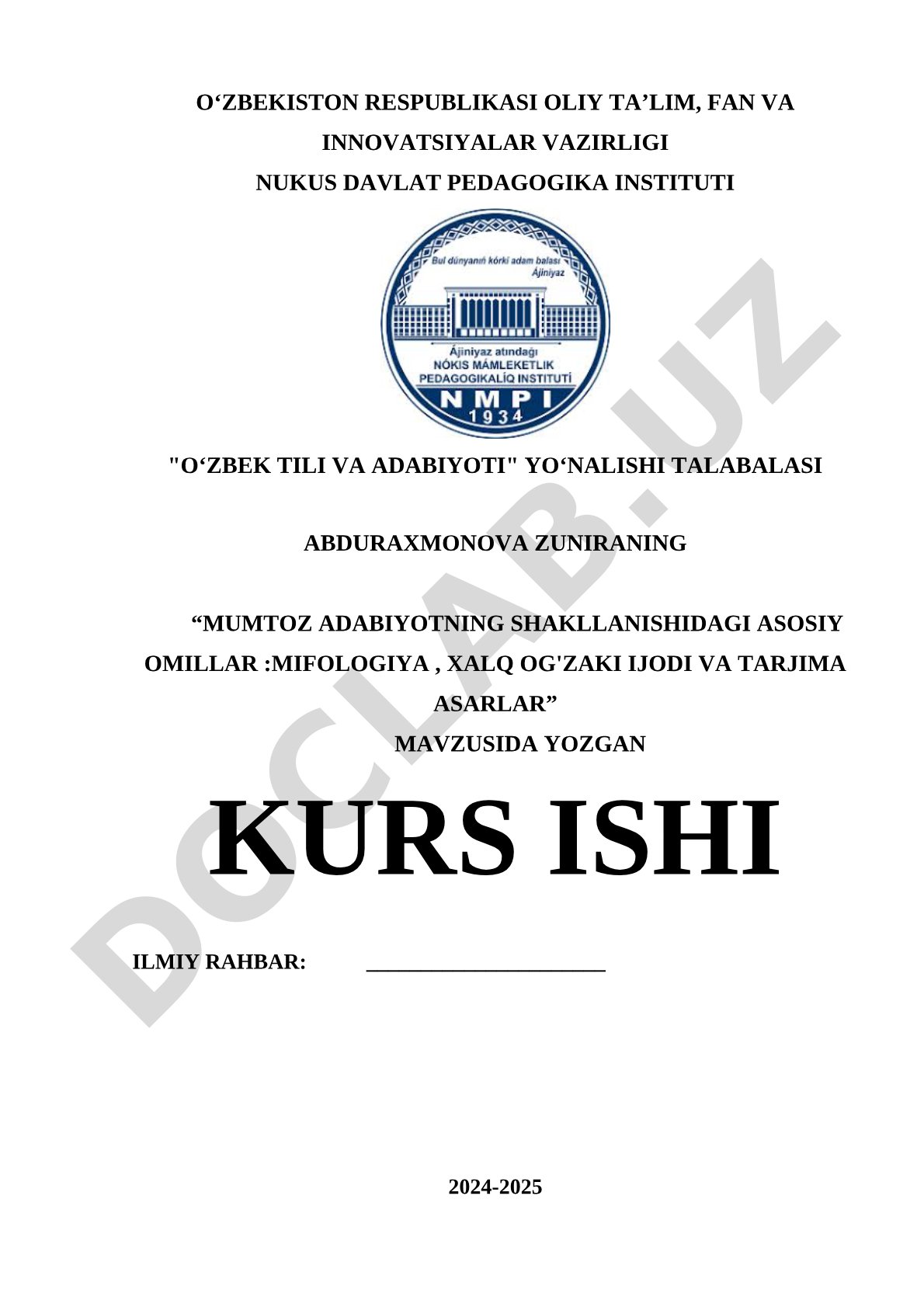 Mumtoz adabiyotning shakllanishidagi asosiy omillar: mifologiya, xalq og'zaki ijodi va tarjima asarlar