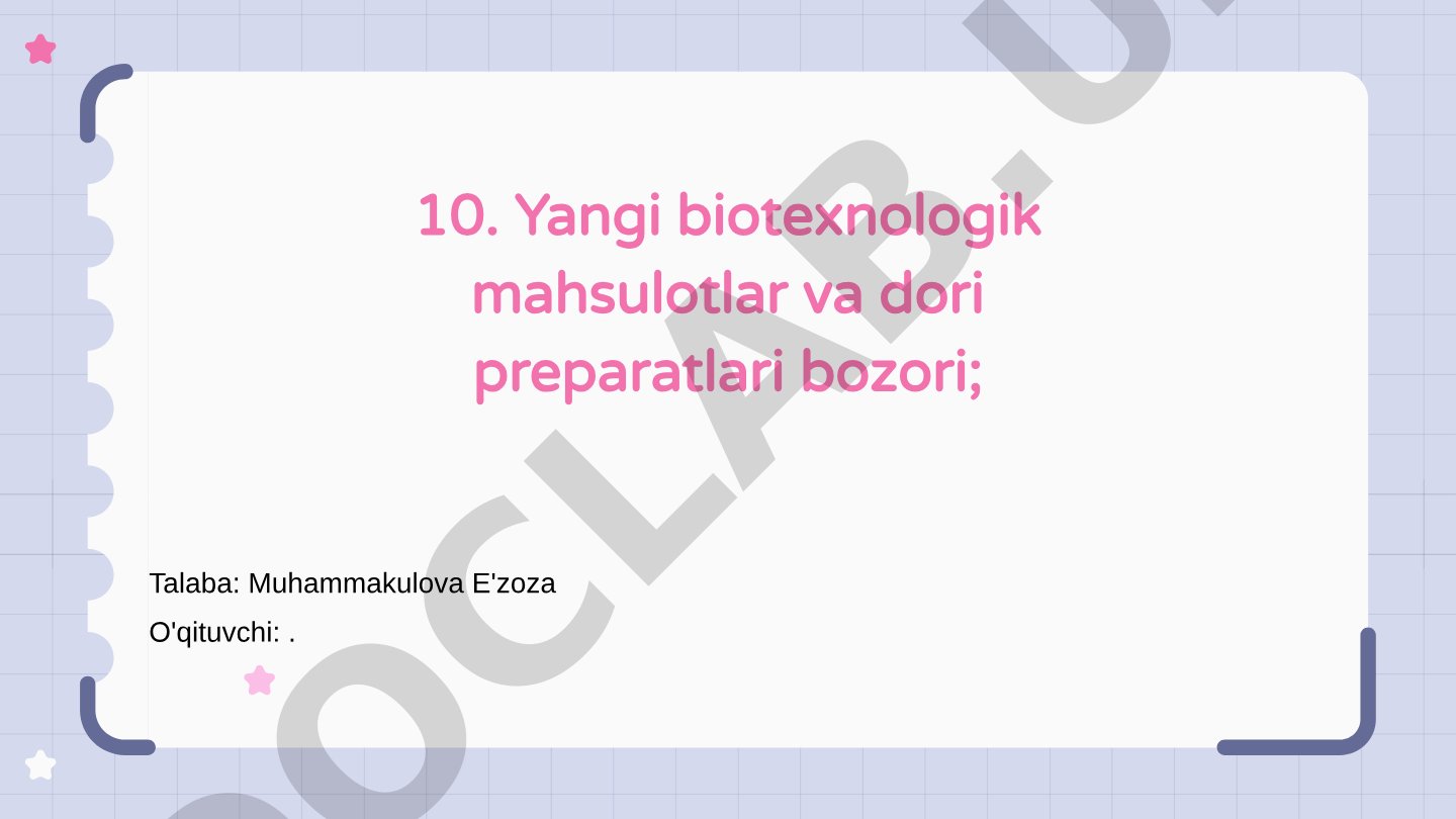 Yangi biotexnologik mahsulotlar va dori preparatlari bozori
