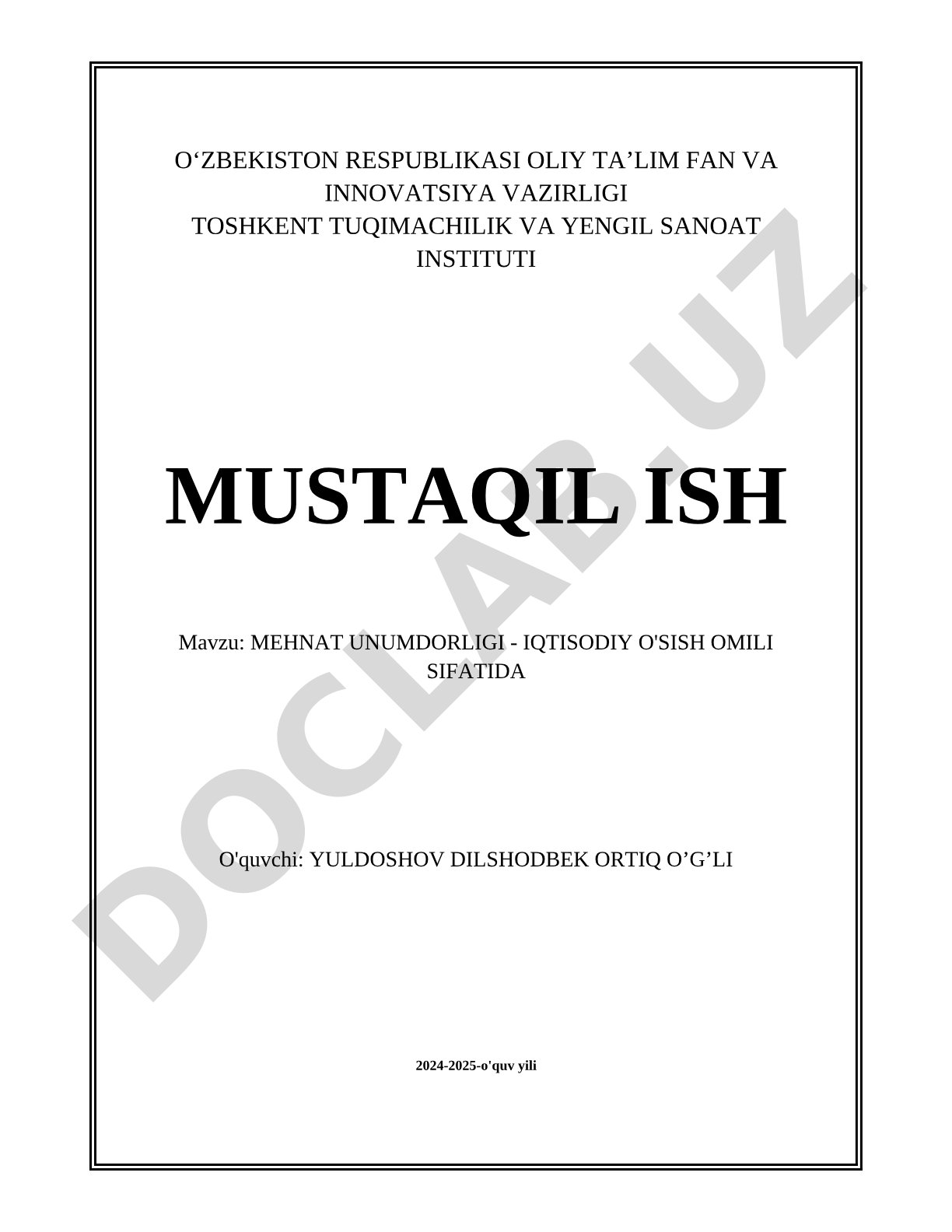 Mehnat unumdorligi - iqtisodiy o'sish omili sifatida