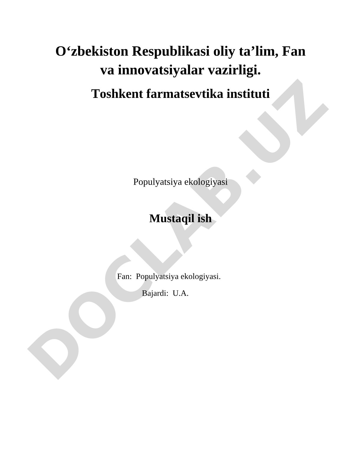 Populyatsiya ekologiyasi mustaqil ishi