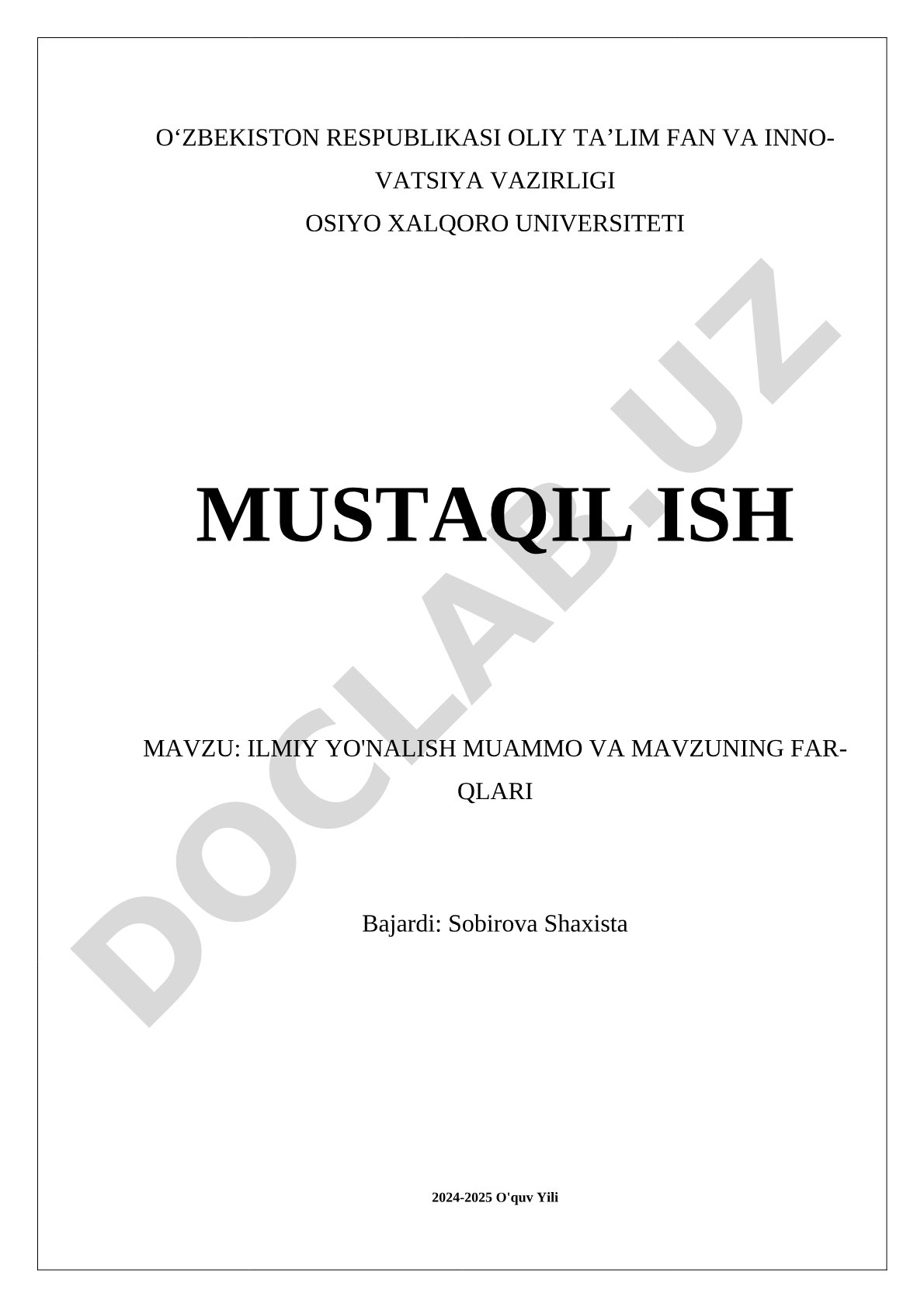 Ilmiy yo'nalish, muammo va mavzuning farqlari
