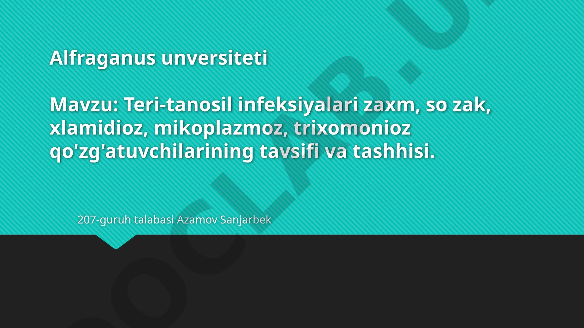 Teri-tanosil infeksiyalari zaxm, so zak, xlamidioz, mikoplazmoz, trixomonioz qo'zg'atuvchilarining tavsifi va tashhisi