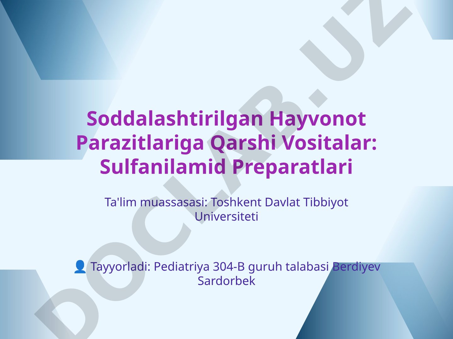 Soddalashtirilgan Hayvonot Parazitlariga Qarshi Vositalar: Sulfanilamid Preparatlari
