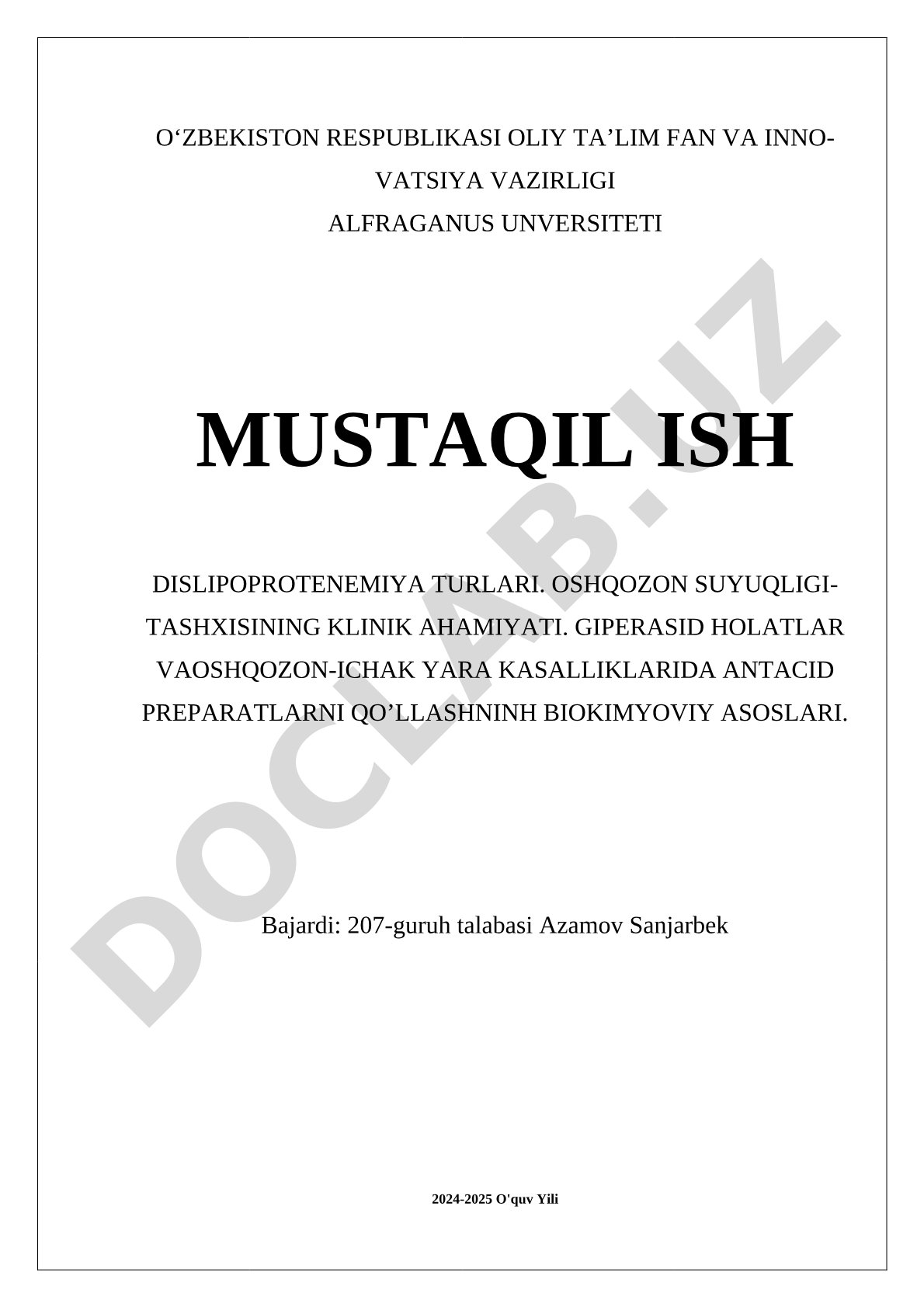 Dislipoproteinemiya turlari va oshqozon suyuqligi tashxisining klinik ahamiyati