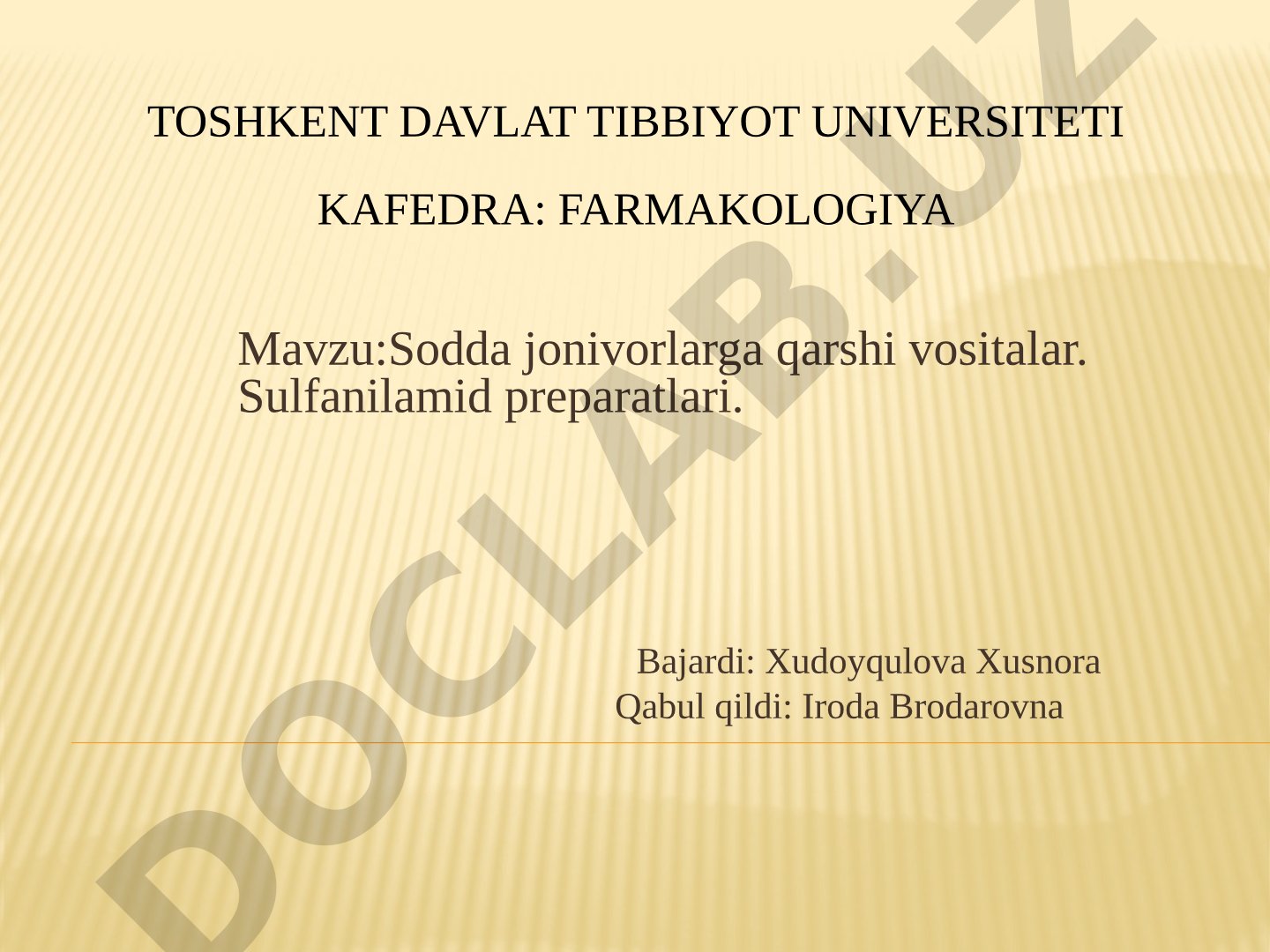 Sodda jonivorlarga qarshi vositalar. Sulfanilamid preparatlari