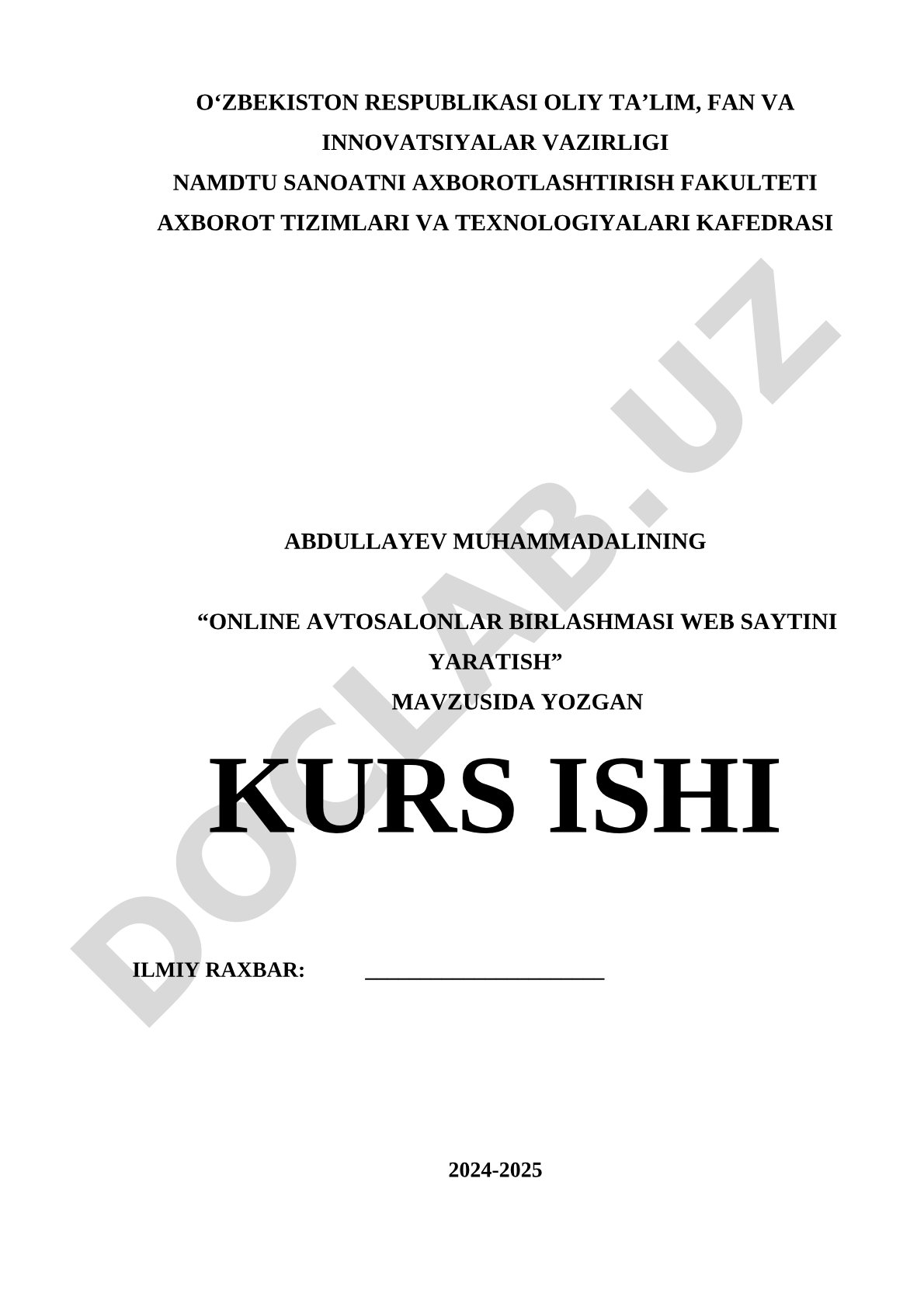 Online avtosalonlar birlashmasi web saytini yaratish