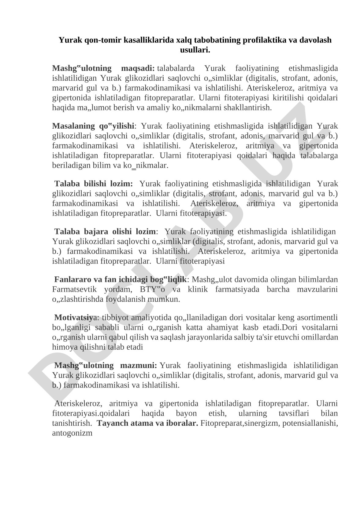 Yurak qon-tomir kasalliklarida xalq tabobatining profilaktika va davolash usullari