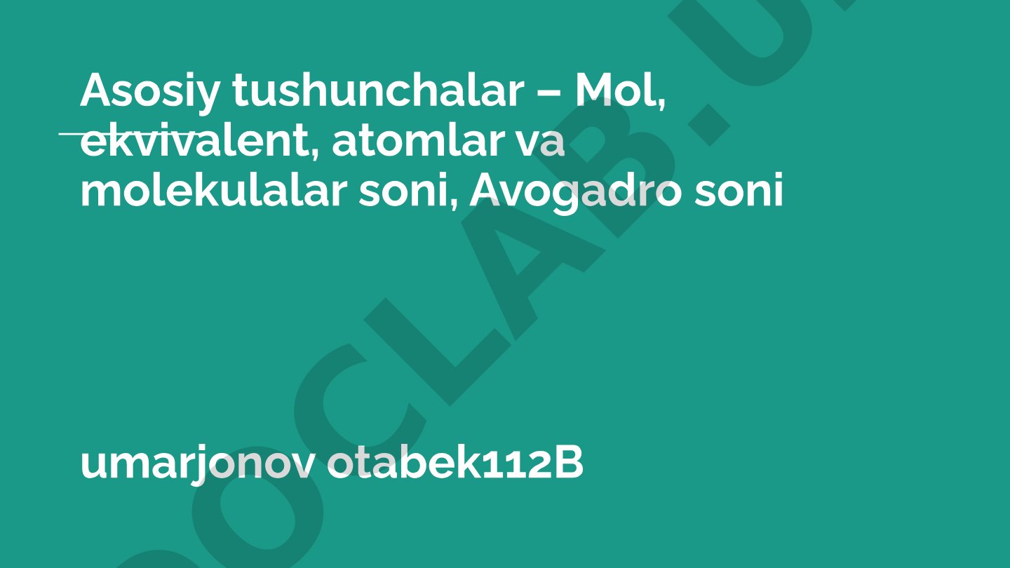 Mol, ekvivalent, atomlar va molekulalar soni, Avogadro soni