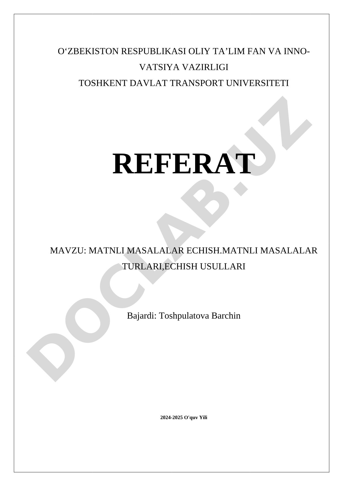 Matnli masalalar echish. Matnli masalalar turlari, echish usullari