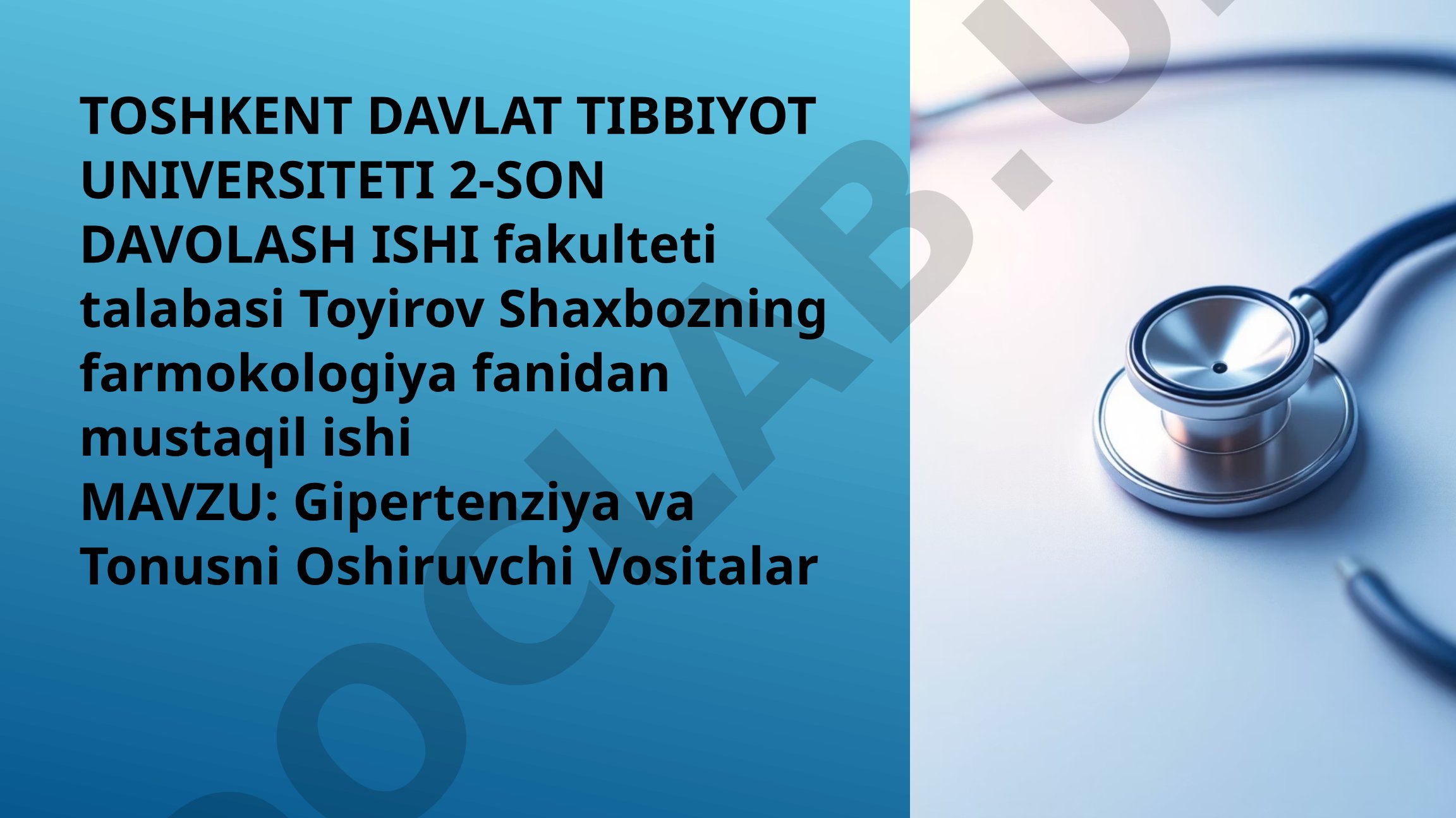 Gipertenziya va Tonusni Oshiruvchi Vositalar