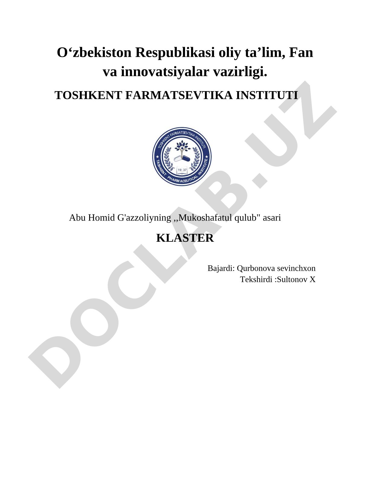 Abu Homid G'azzoliyning Mukoshafatul qulub asari