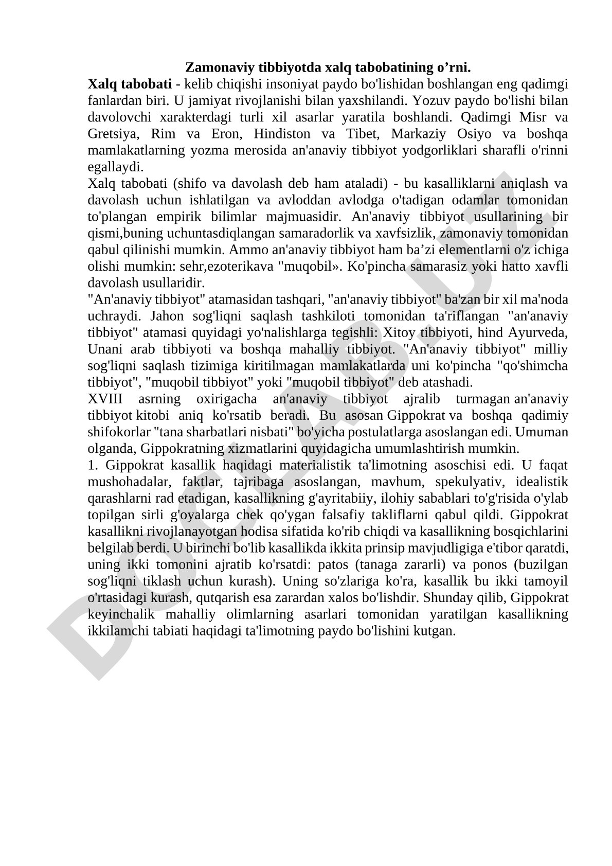Zamonaviy tibbiyotda xalq tabobatining o'rni
