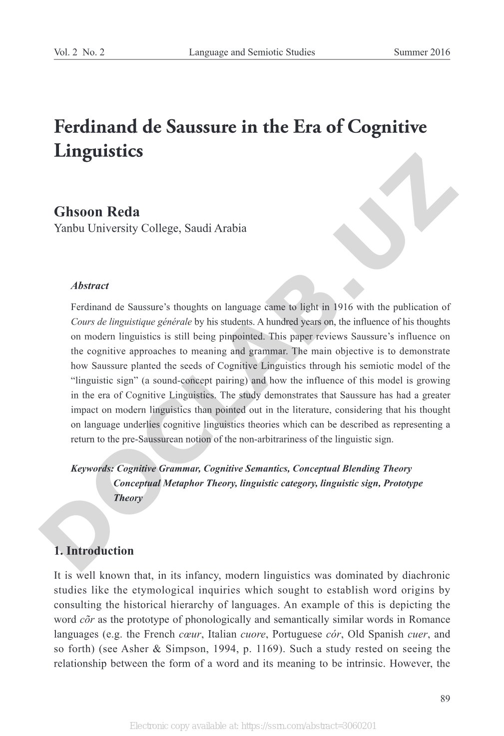 Ferdinand de Saussure in the Era of Cognitive Linguistics