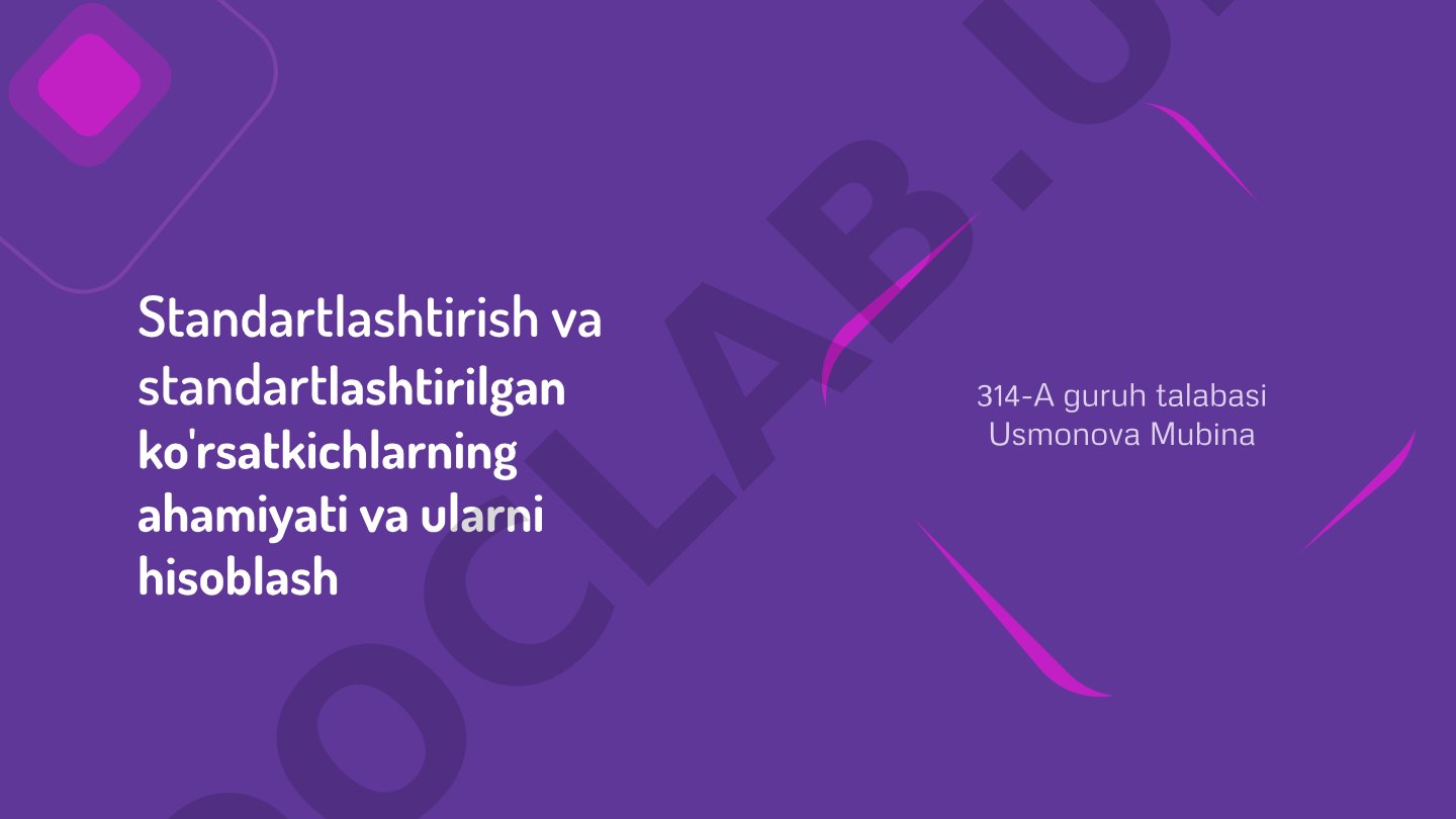 Standartlashtirish va standartlashtirilgan ko'rsatkichlarning ahamiyati