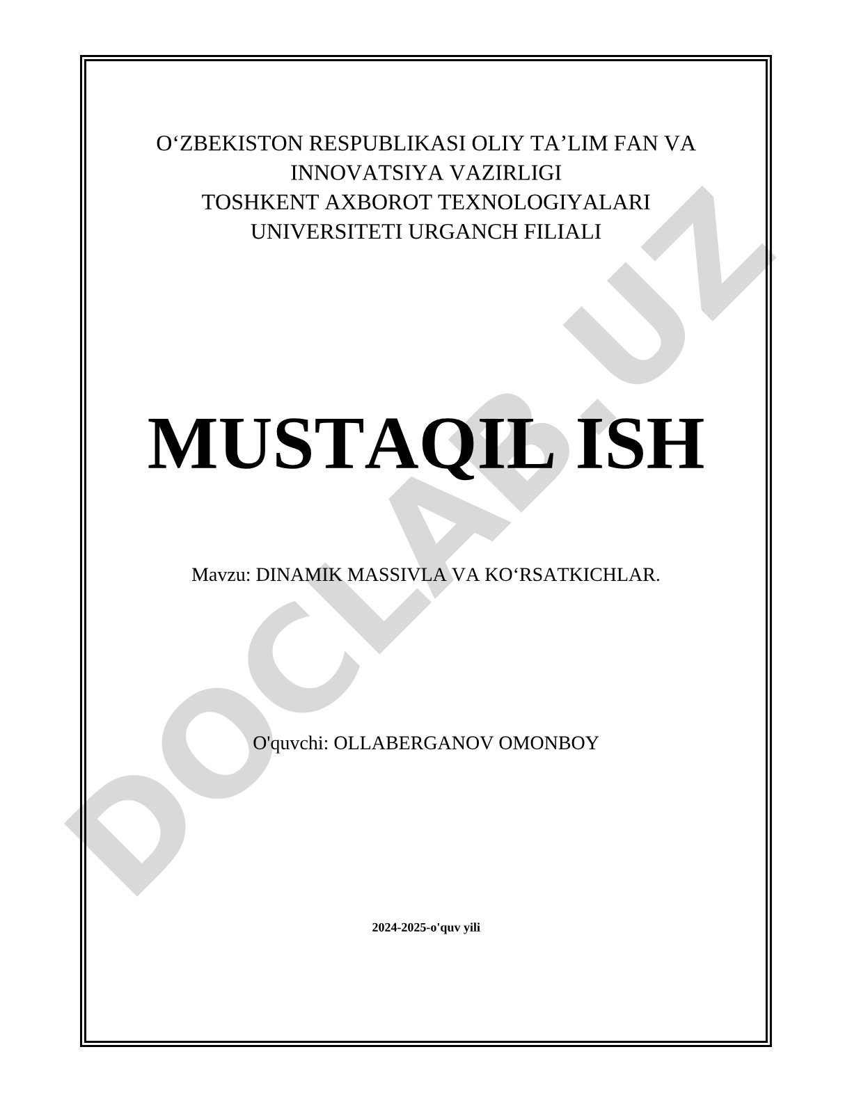 Dinamik massivlar va ko'rsatkichlar