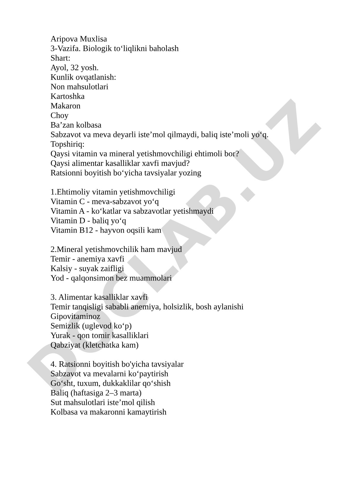Biologik to‘liqlikni baholash