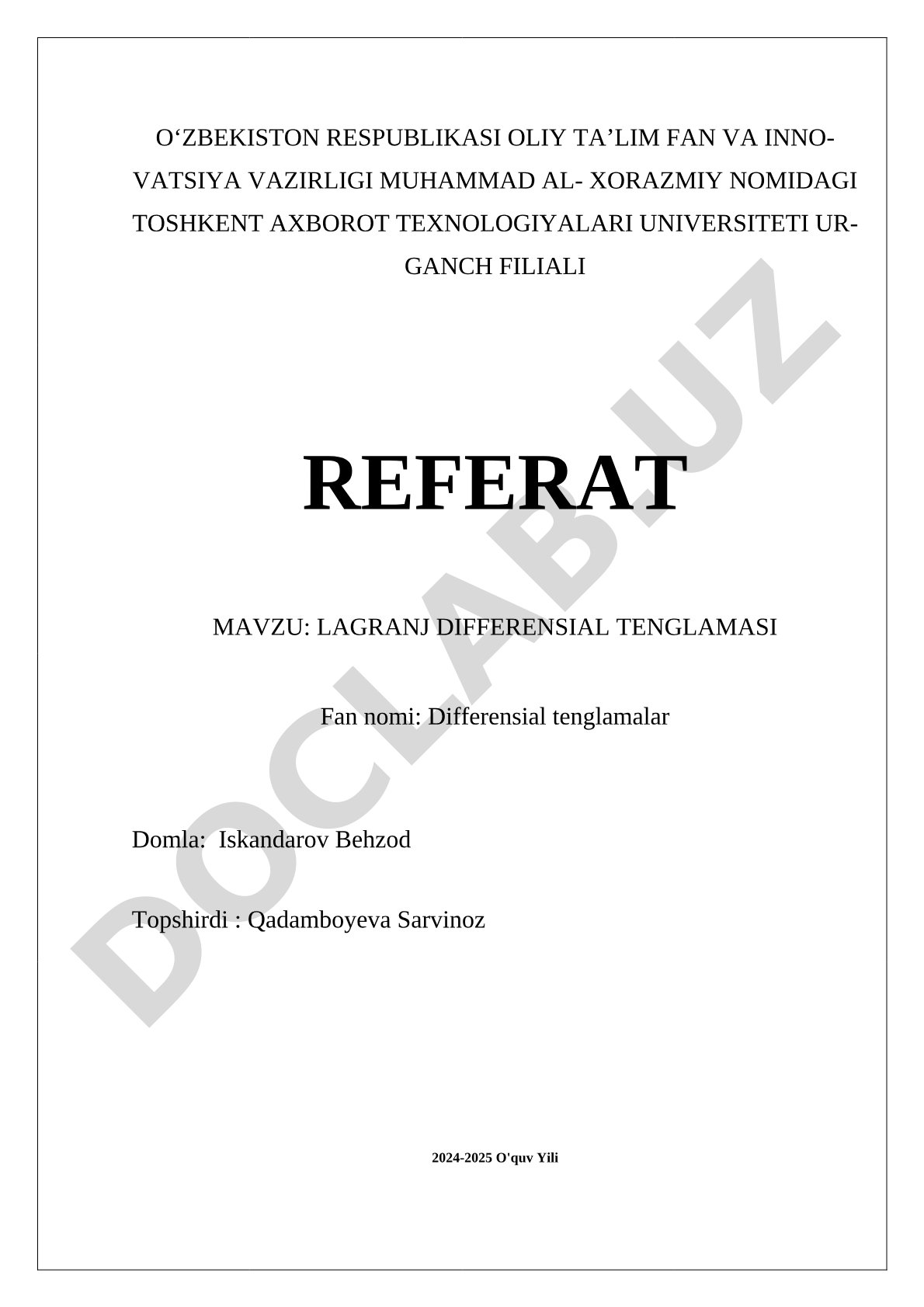 Lagranj differensial tenglamasi