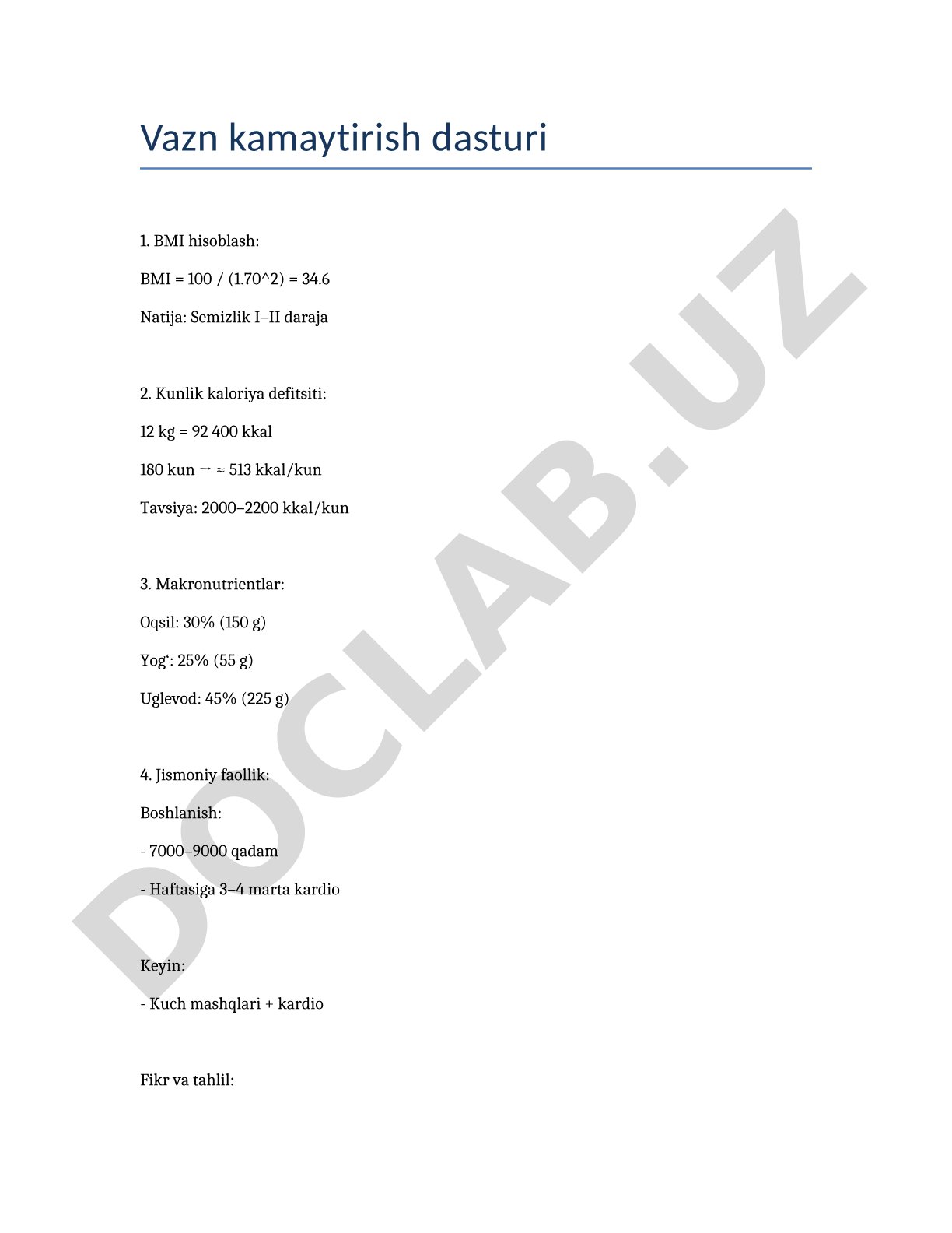Vazn kamaytirish dasturi