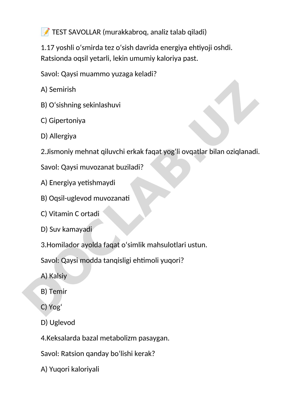 Test savollari (murakkabroq, analiz talab qiladi)