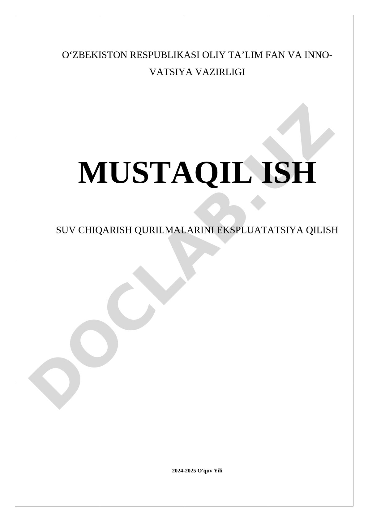 SUV CHIQARISH QURILMALARINI EKSPLUATATSIYA QILISH