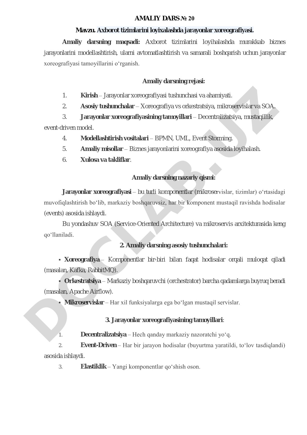 Axborot tizimlarini loyihalashda jarayonlar xoreografiyasi
