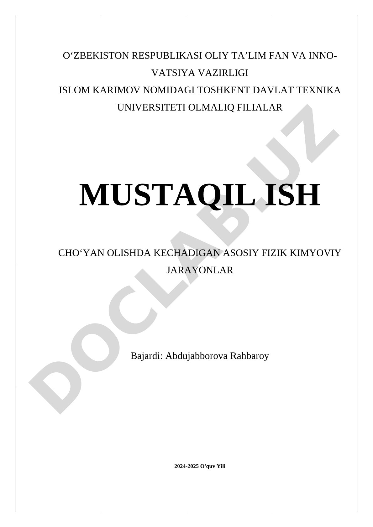 Cho'yan olishda kechadigan asosiy fizik kimyoviy jarayonlar