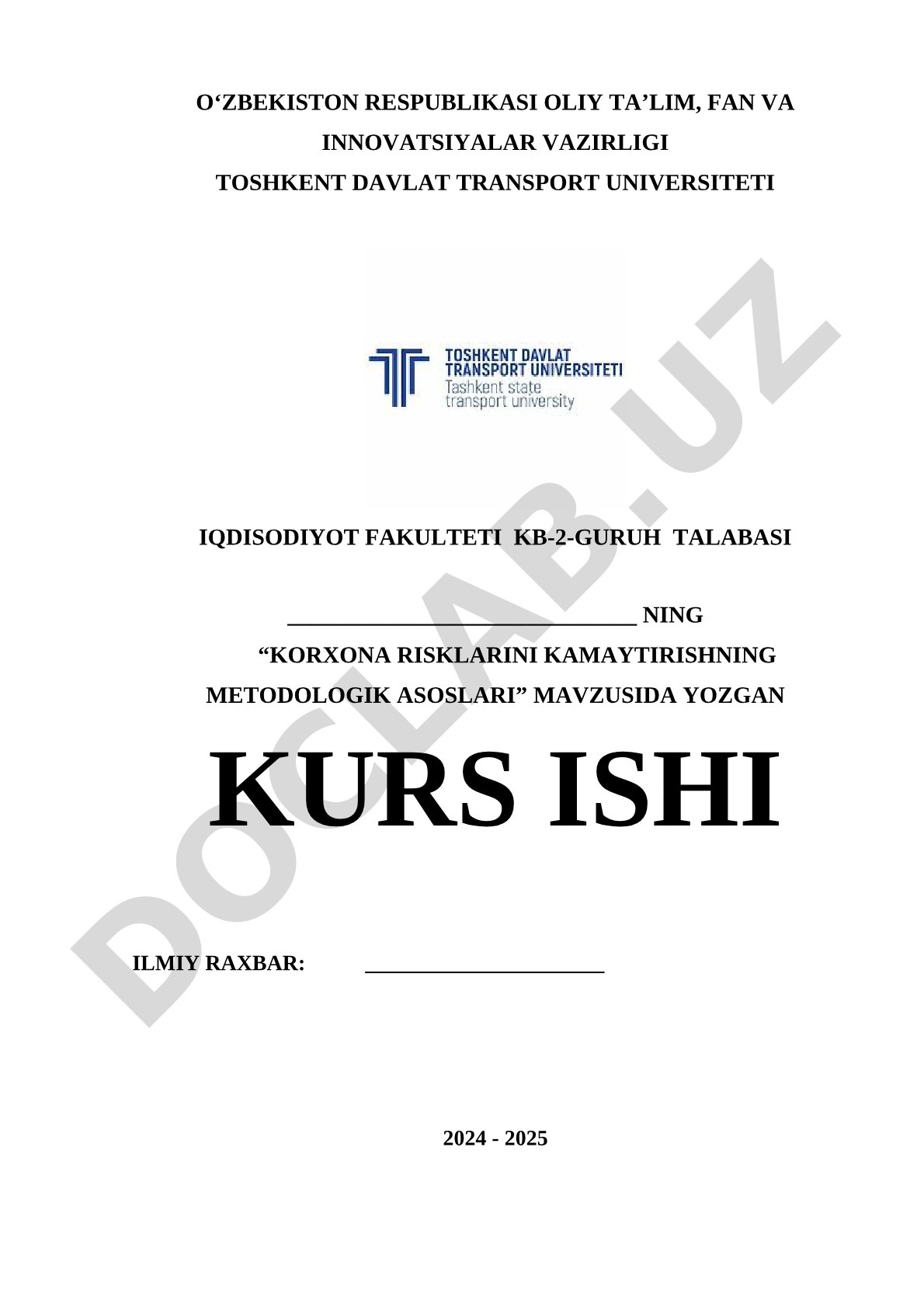Korxona risklarini kamaytirishning metodologik asoslari