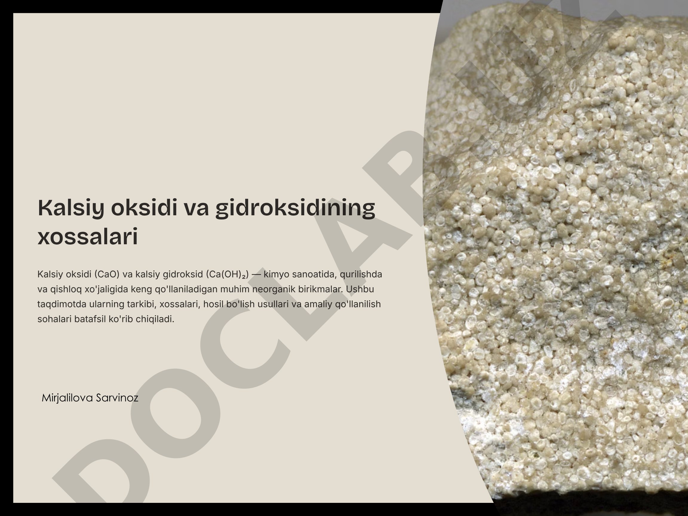 Kalsiy oksidi va gidroksidining xossalari