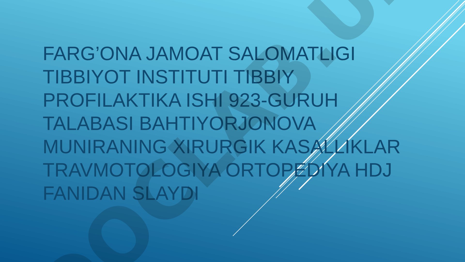Operatsiyadan keyingi Osteomielit kasalligi klinik belgilari tekshirish usullari va davosi