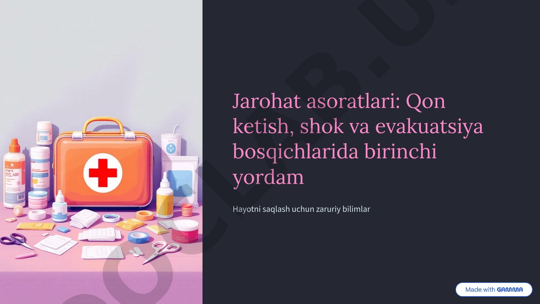 Jarohat asoratlari: Qon ketish, shok va evakuatsiya bosqichlarida birinchi yordam
