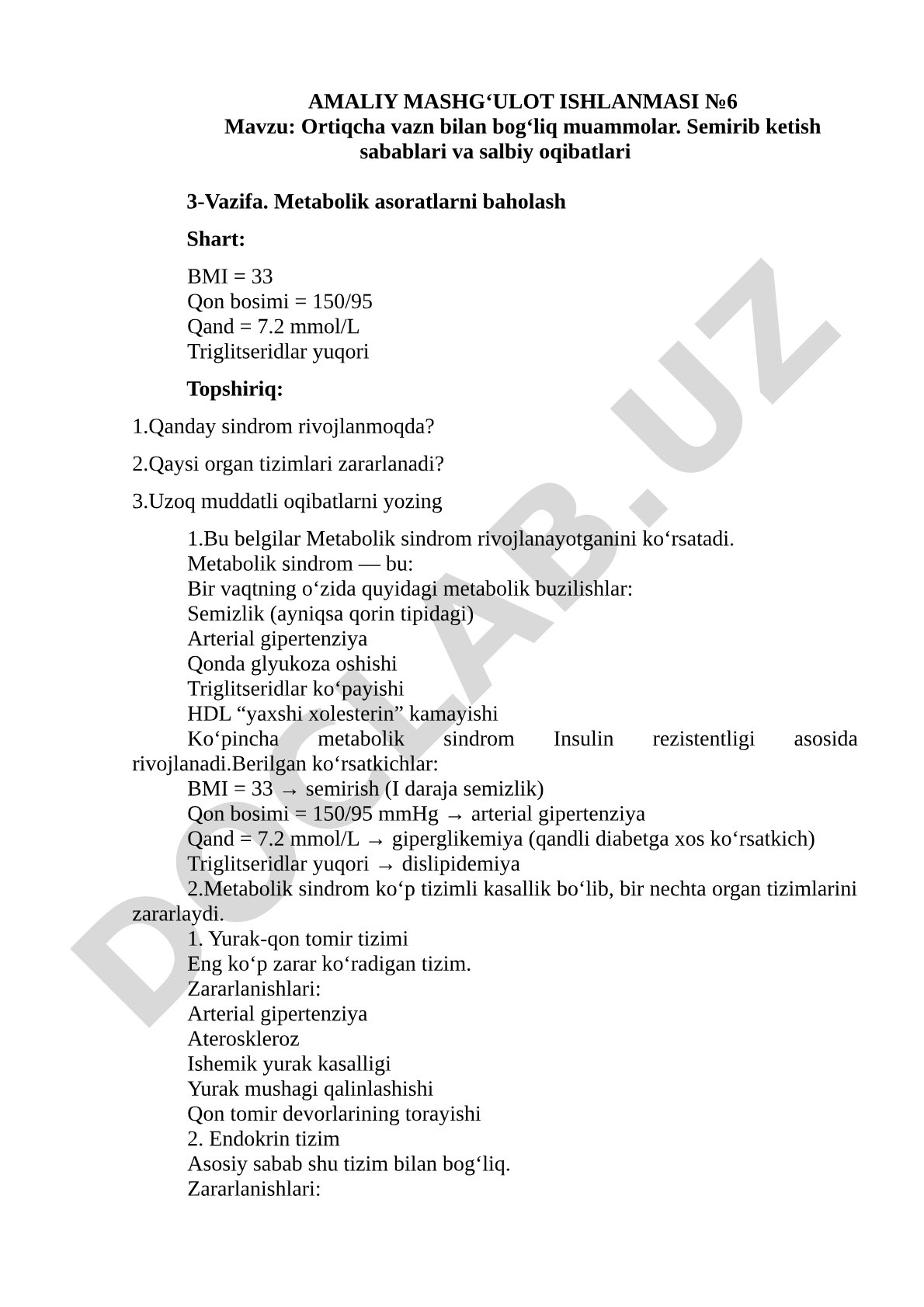 Ortiqcha vazn bilan bog‘liq muammolar. Semirib ketish sabablari va salbiy oqibatlari