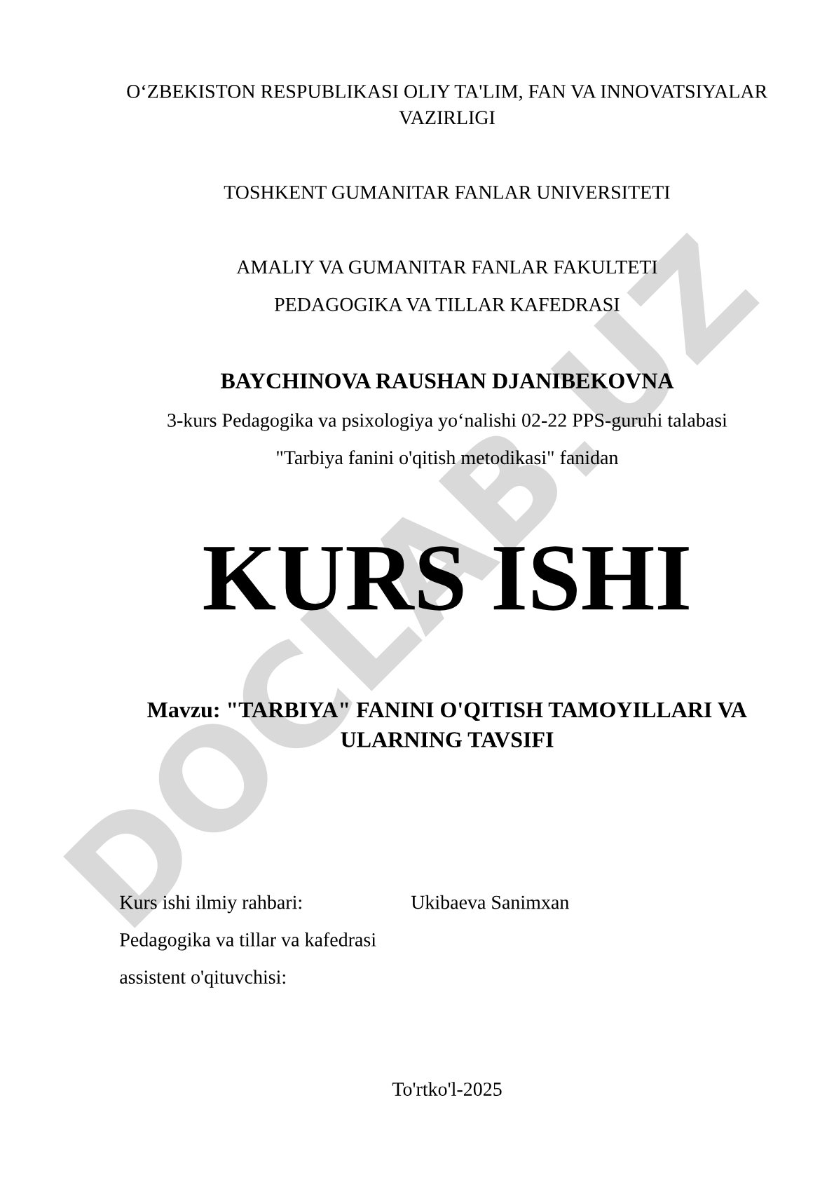 Tarbiya fanini o'qitish tamoyillari va ularning tavsifi