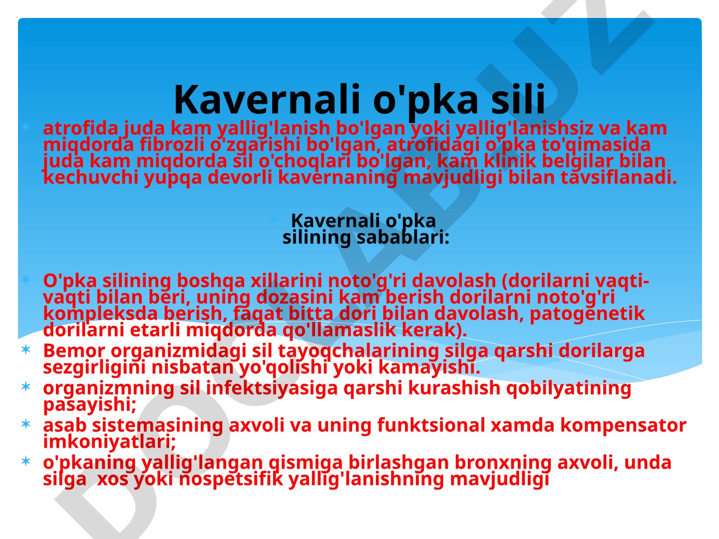 Kavernali o'pka sili sabablari va klinik kechishi