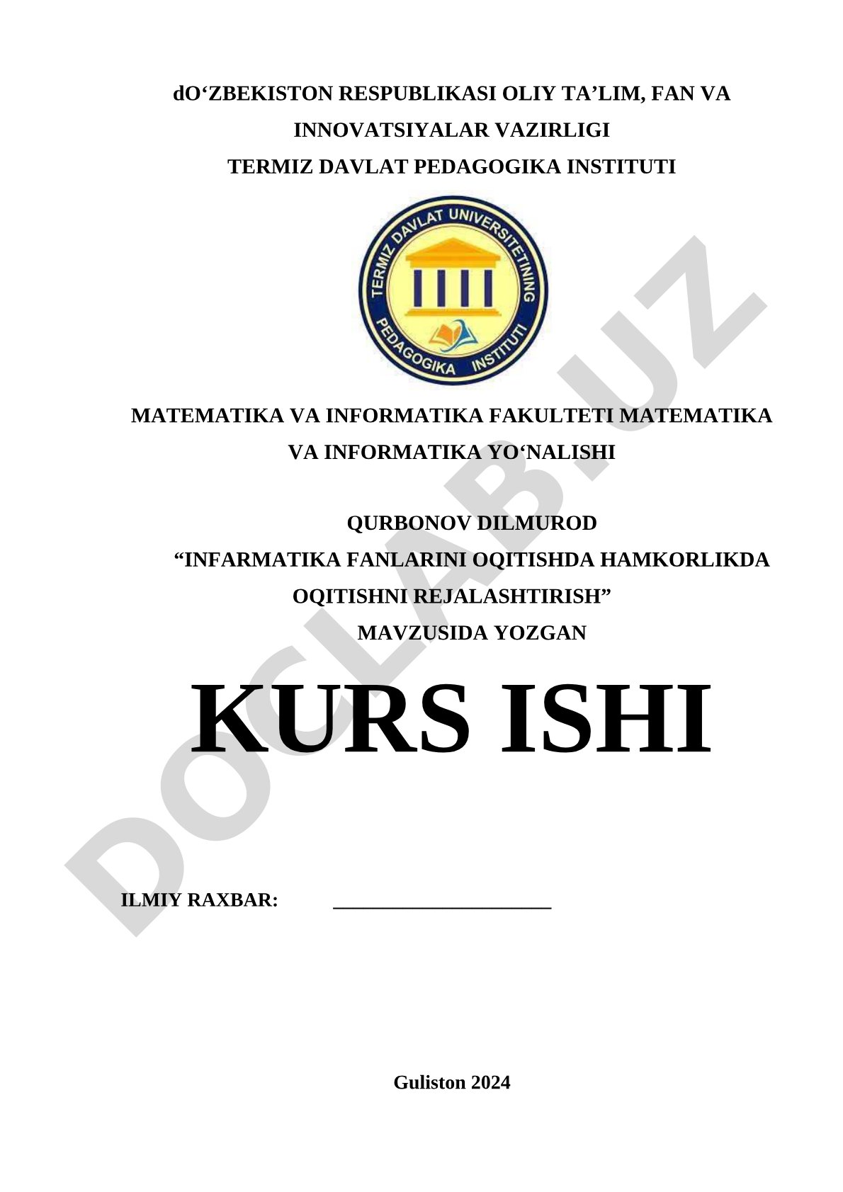Informatika fanlarini o'qitishda hamkorlikda o'qitishni rejalashtirish