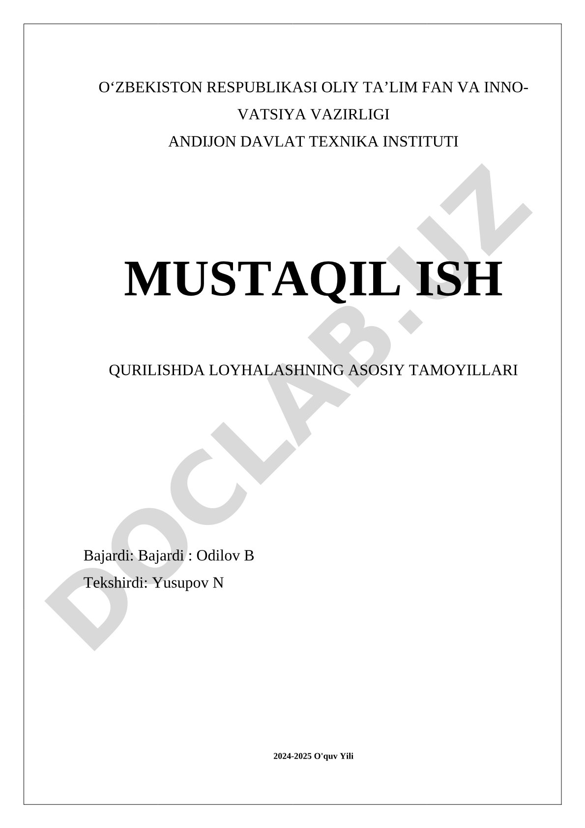 Qurilishda loyihalashning asosiy tamoyillari