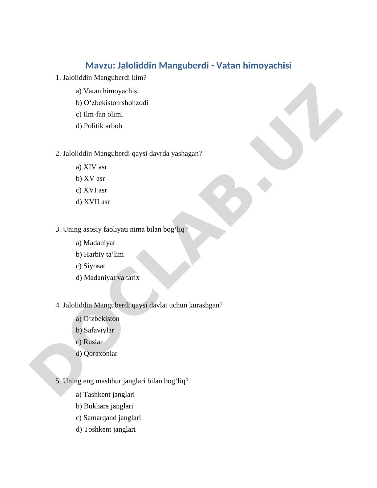 Jaloliddin Manguberdi - Vatan himoyachisi