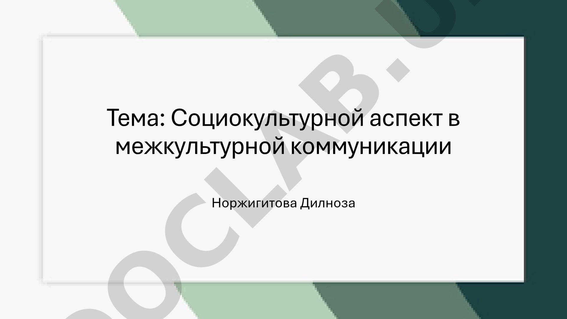 Социокультурной аспект в межкультурной коммуникации