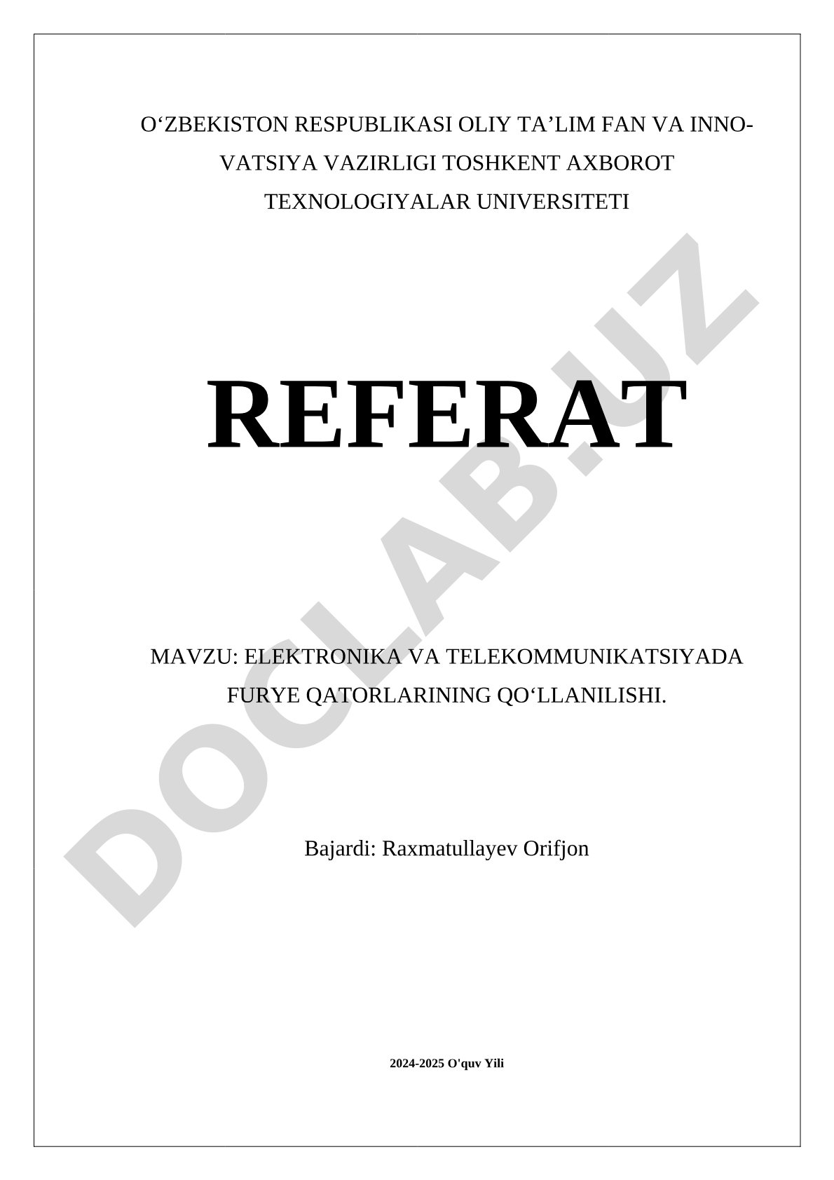 Elektronika va telekommunikatsiyada Furye qatorlarining qo‘llanilishi
