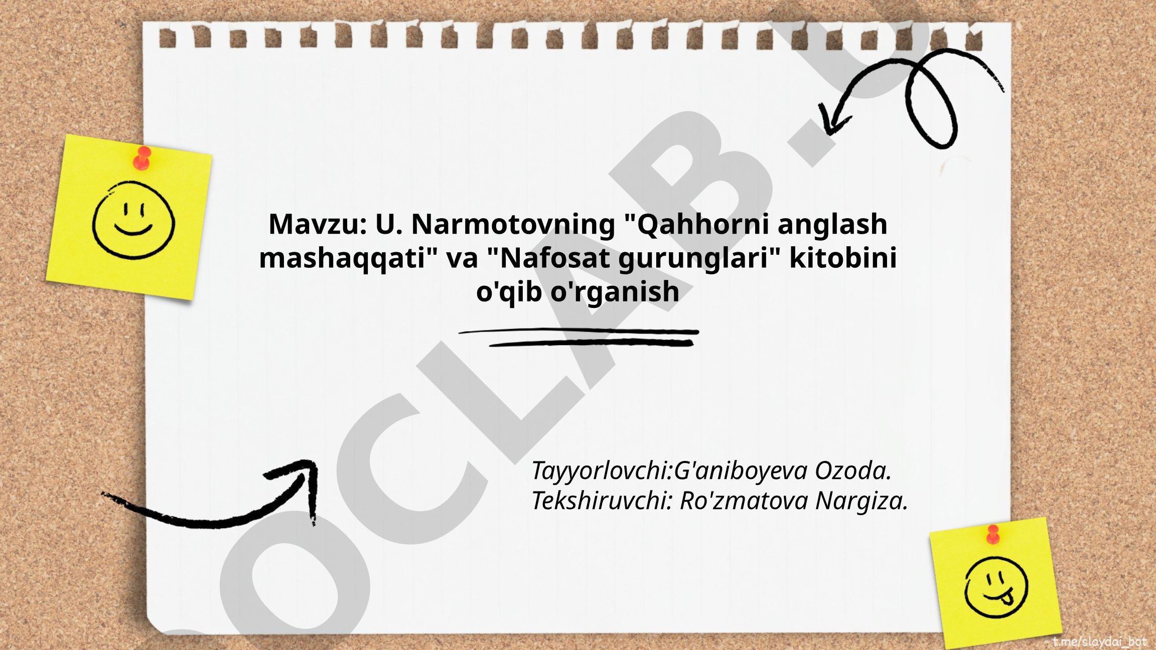 U. Narmotovning "Qahhorni anglash mashaqqati" va "Nafosat gurunglari" kitobini o'qib o'rganish