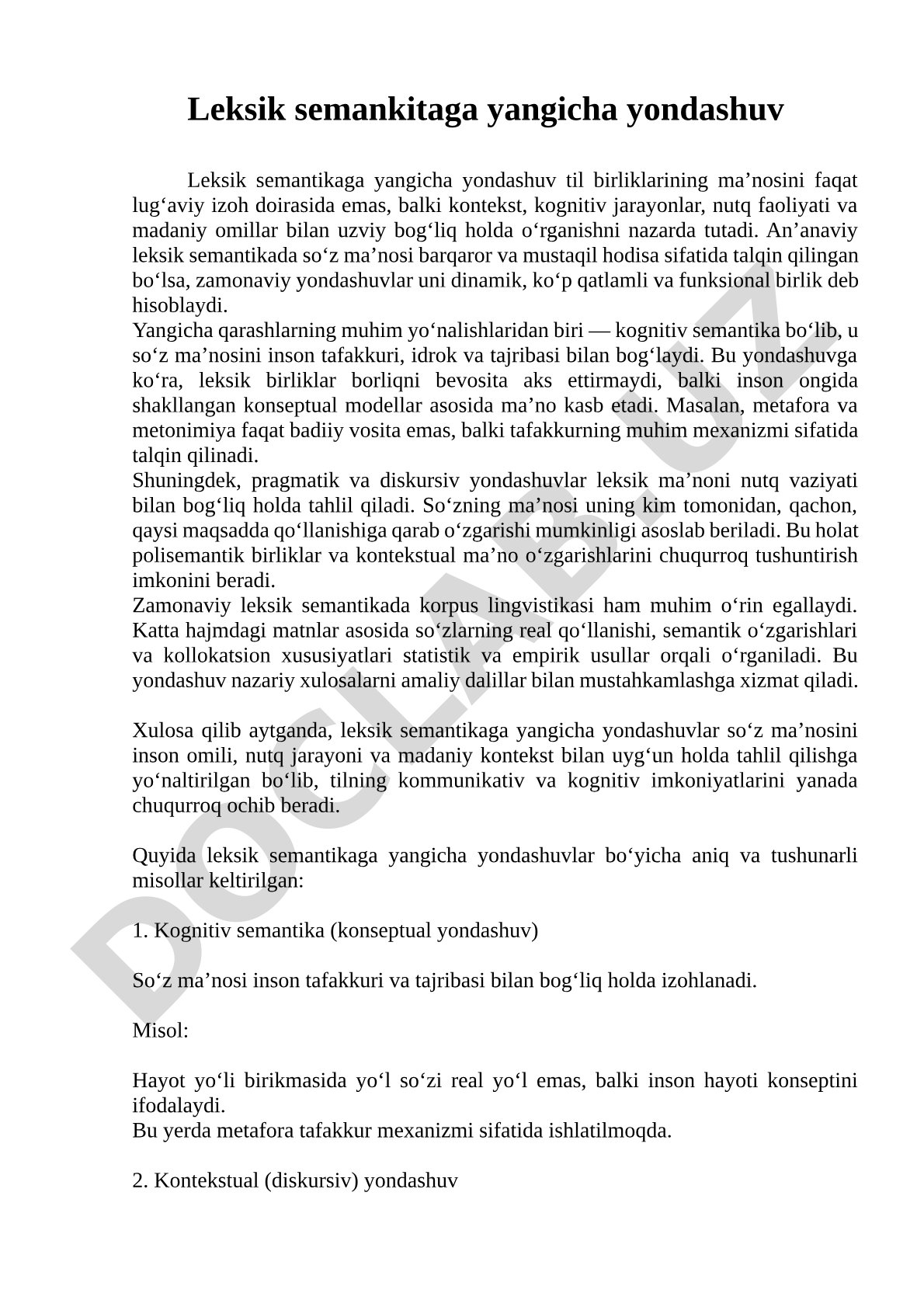 Leksik semantikaga yangicha yondashuv