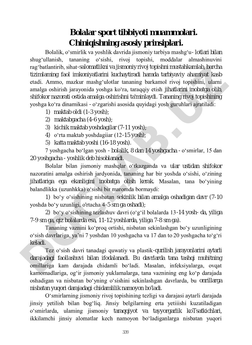 Bolalar sport tibbiyoti muammolari va chiniqish prinsiplari