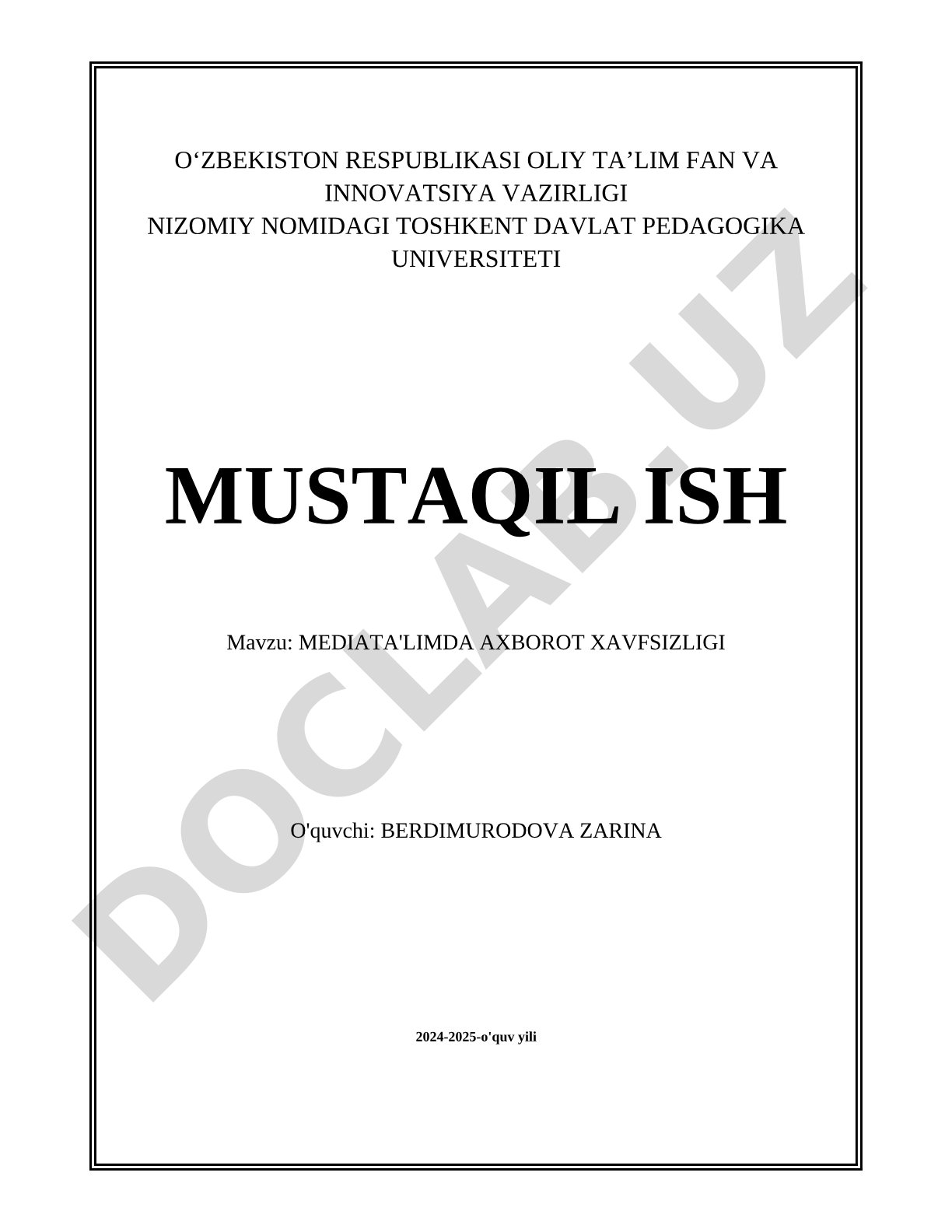 MEDIATA'LIMDA AXBOROT XAVFSIZLIGI