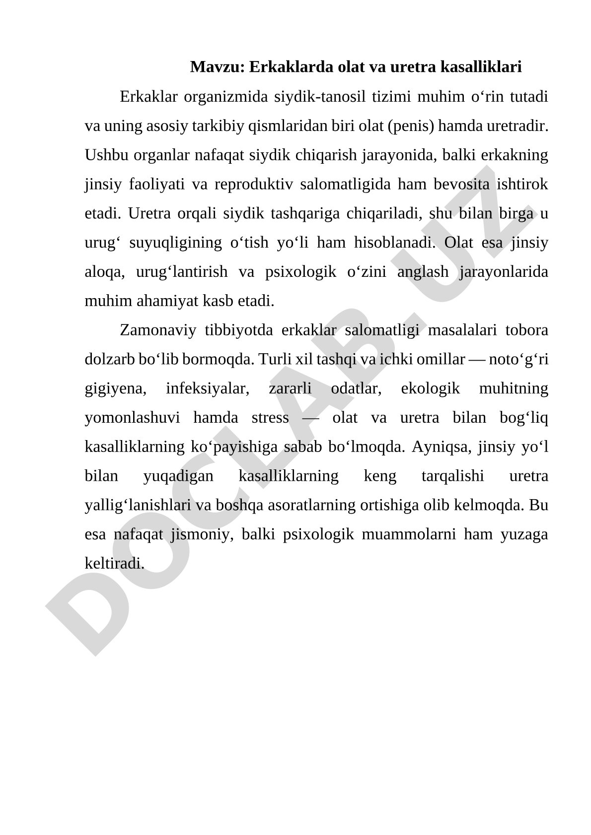 Erkaklarda olat va uretra kasalliklari
