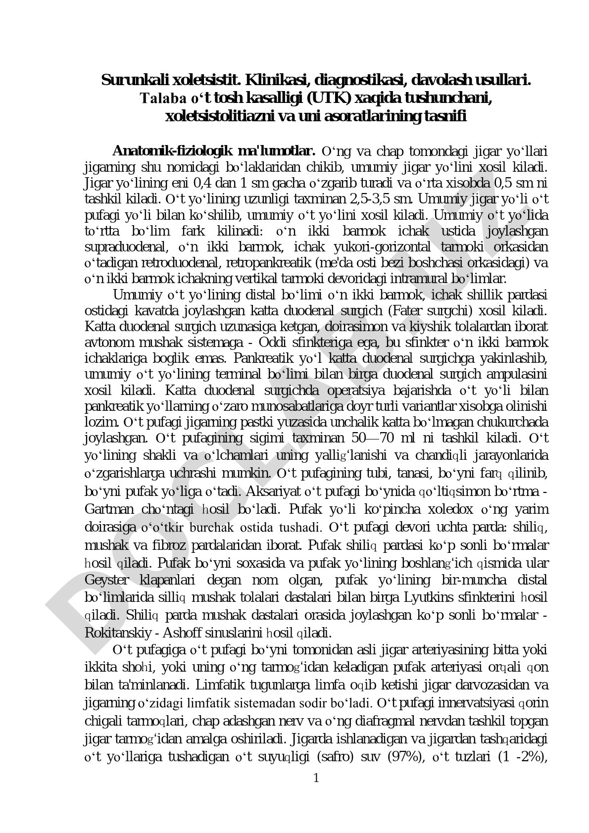 Surunkali xoletsistit. Klinikasi, diagnostikasi, davolash usullari