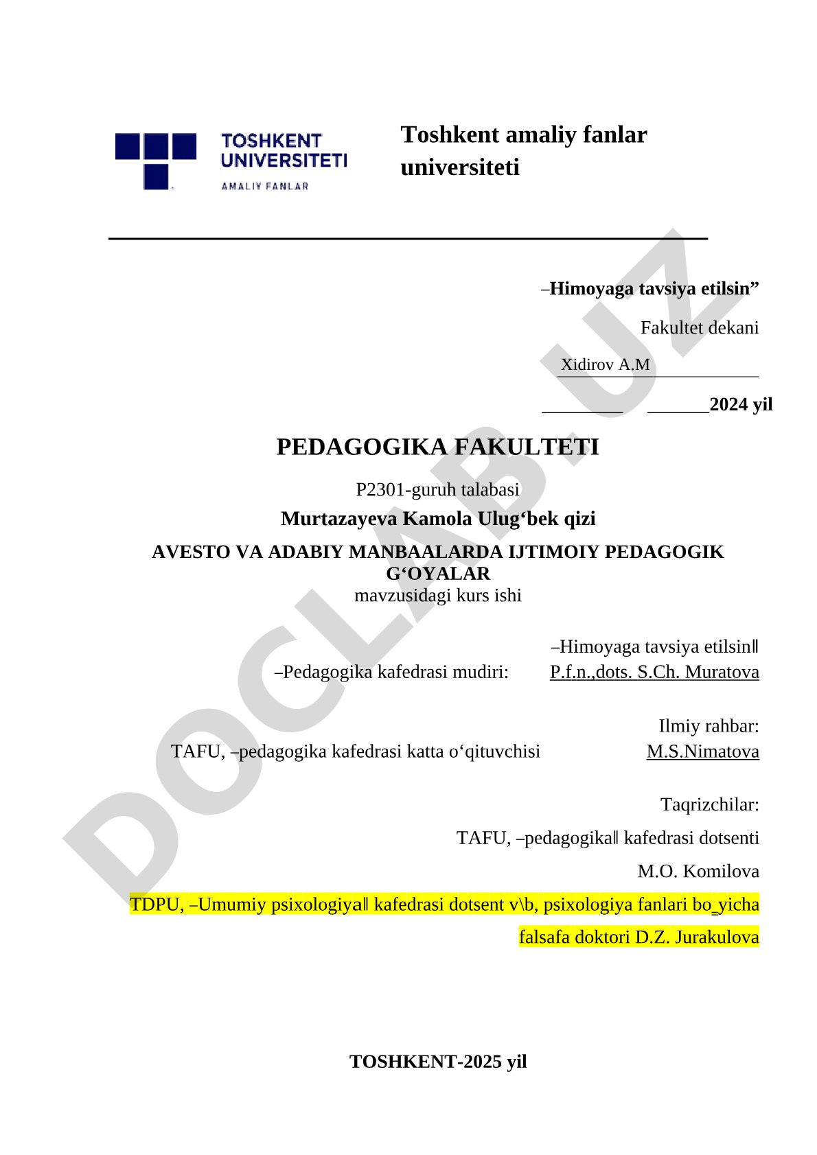 Avesto va adabiy manbaalarda ijtimoiy pedagogik g'oyalar