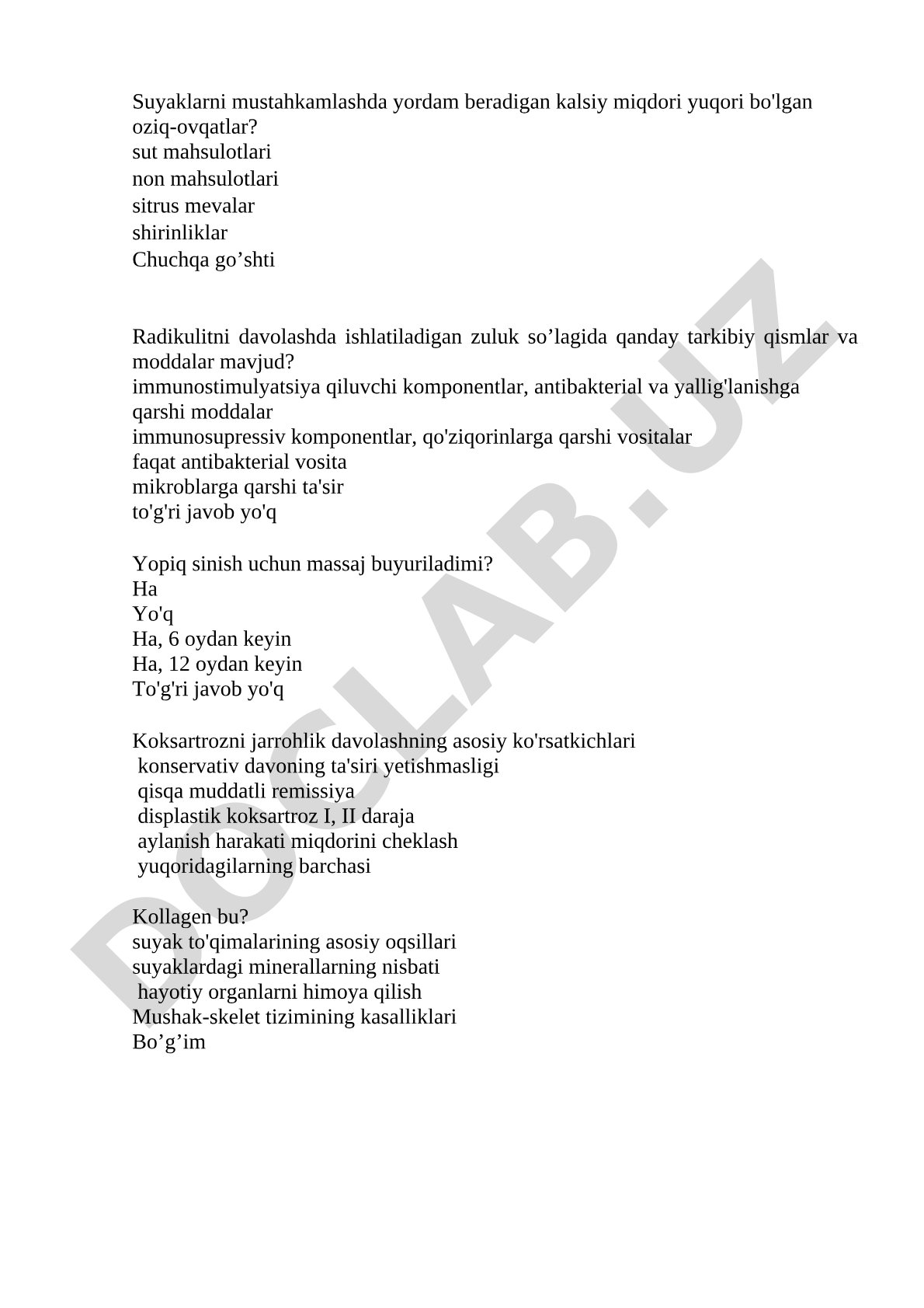 Suyaklarni mustahkamlashda yordam beradigan kalsiy miqdori yuqori bo'lgan oziq-ovqatlar