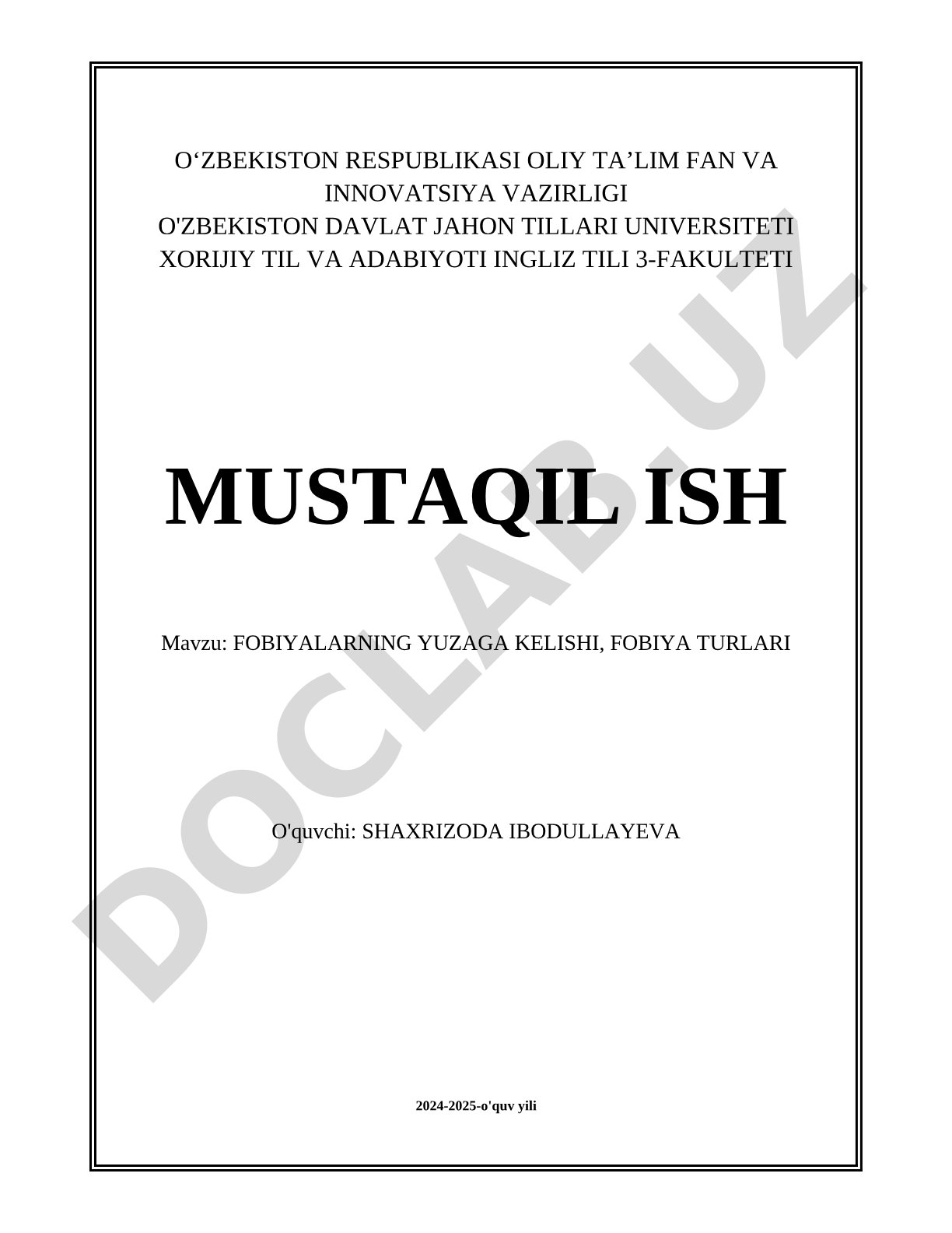 Fobiyalarning yuzaga kelishi, fobiya turlari
