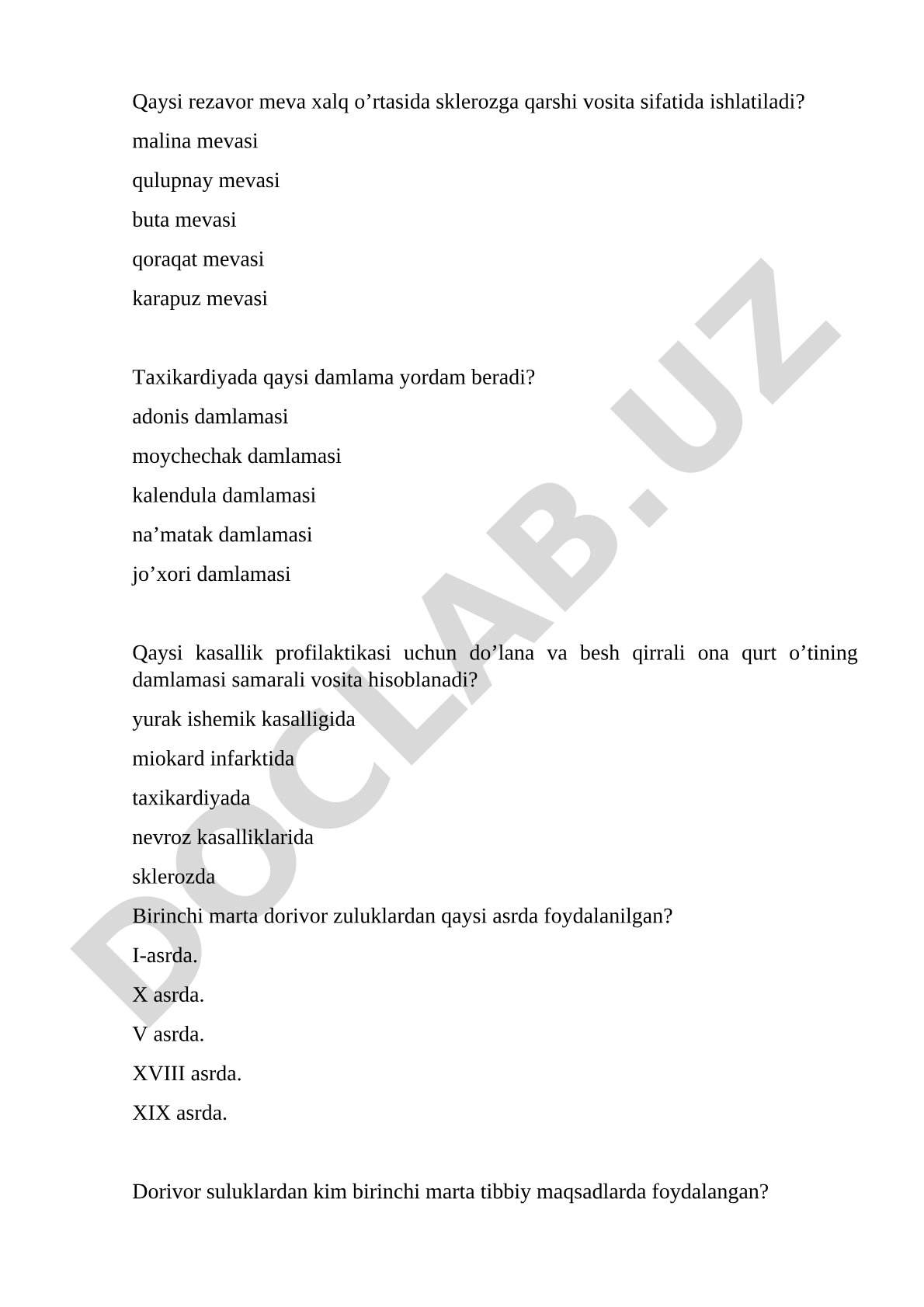 Dorivor o'simliklar va zuluklar haqida savol-javoblar