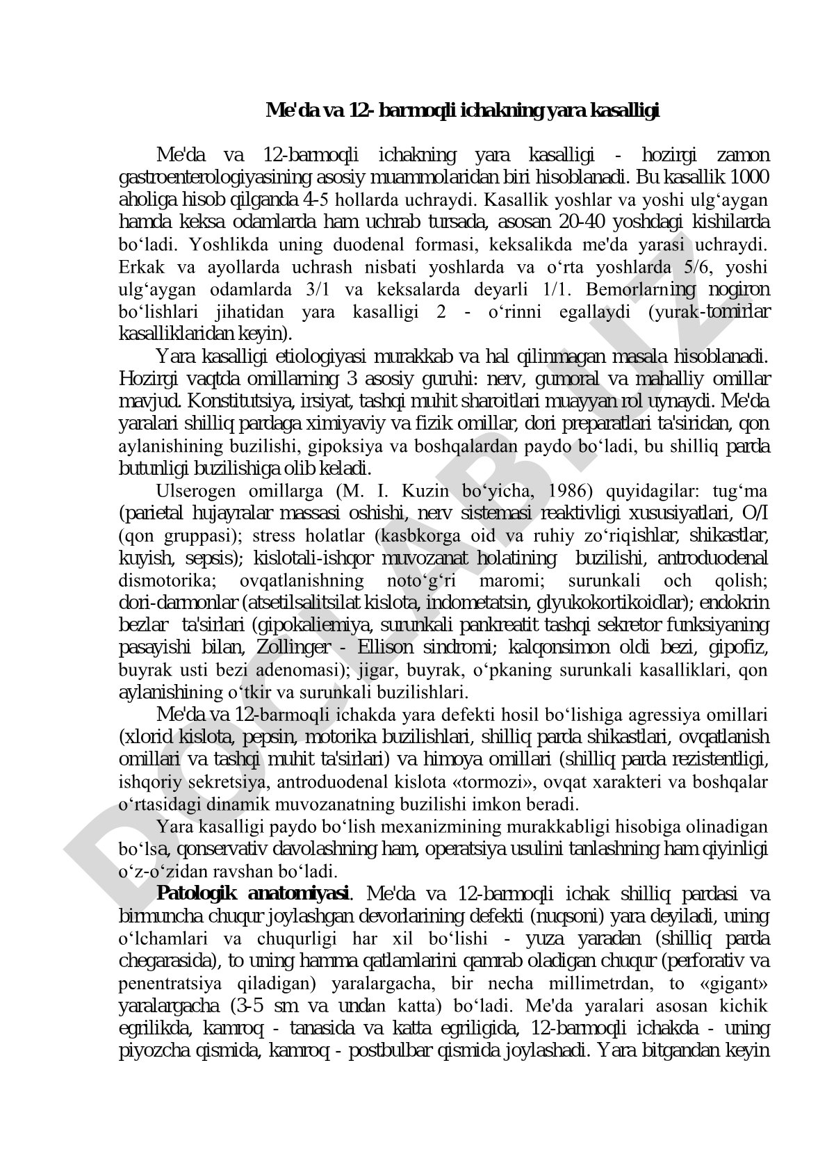 Me'da va 12-barmoqli ichakning yara kasalligi